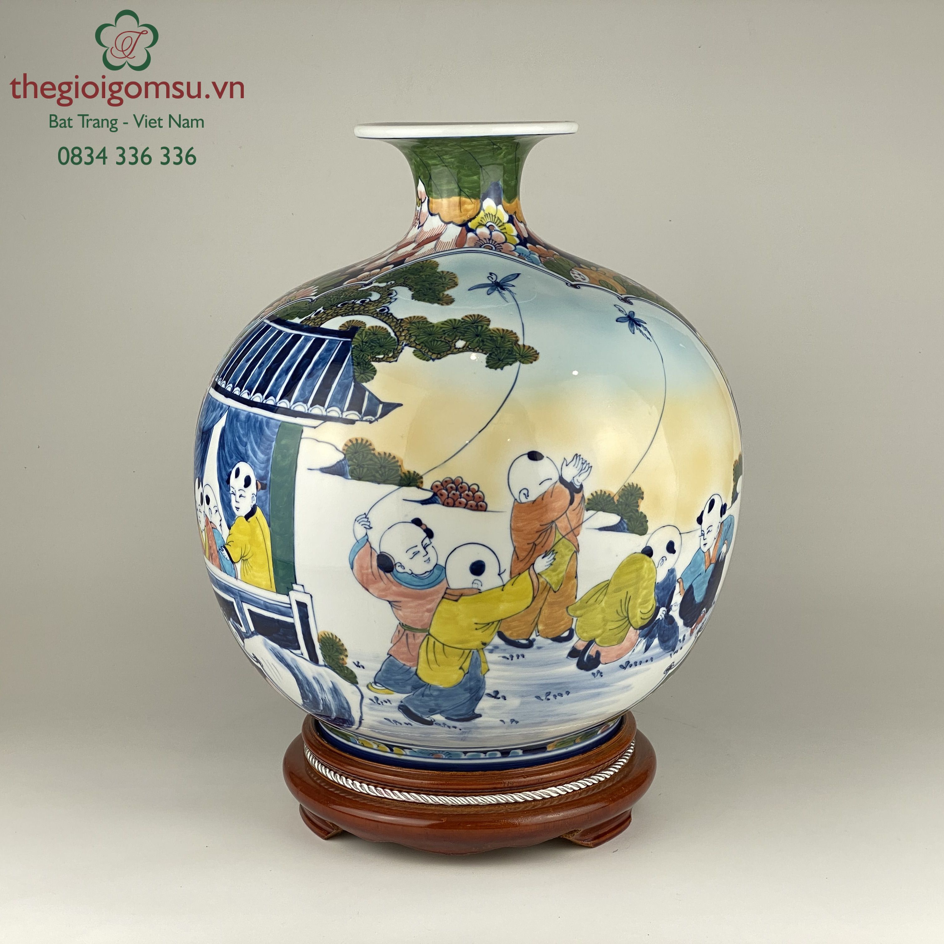 Bình hút tài lộc "bách nhi bách phúc" cổ xanh lục bảo