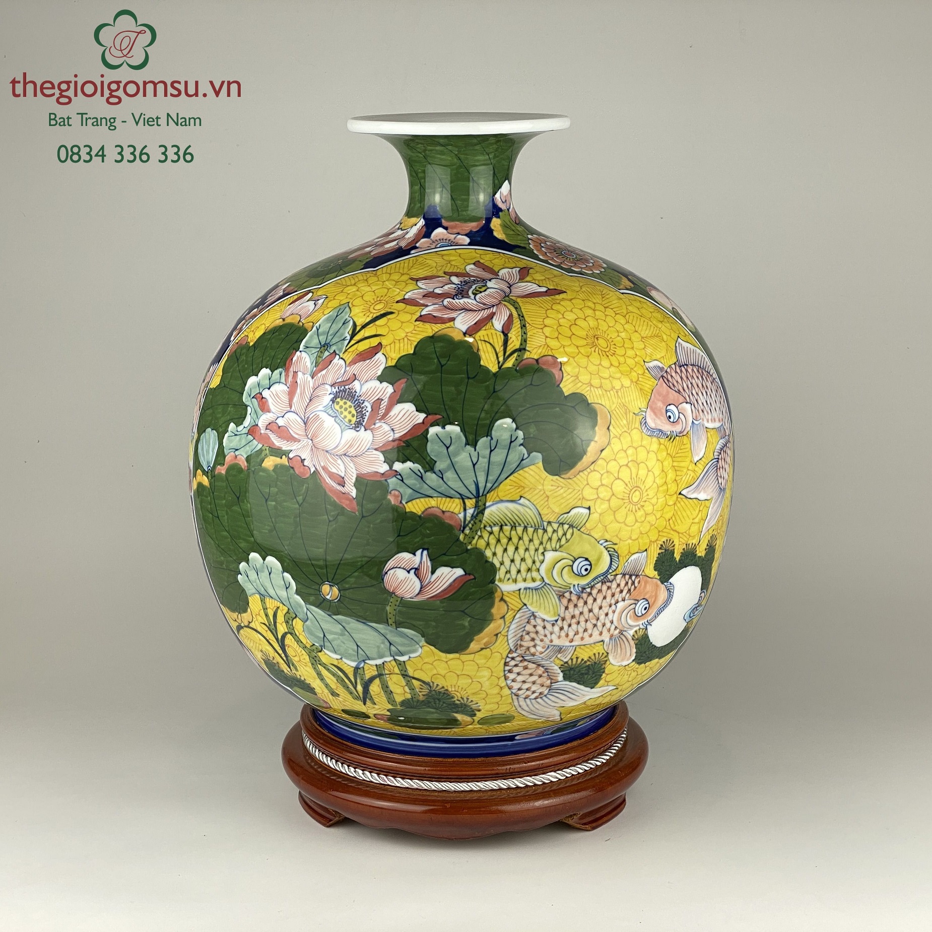 Bình hút tài lộc "thuận buồm xuôi gió ,cá chép trông trăng"nèn vàng