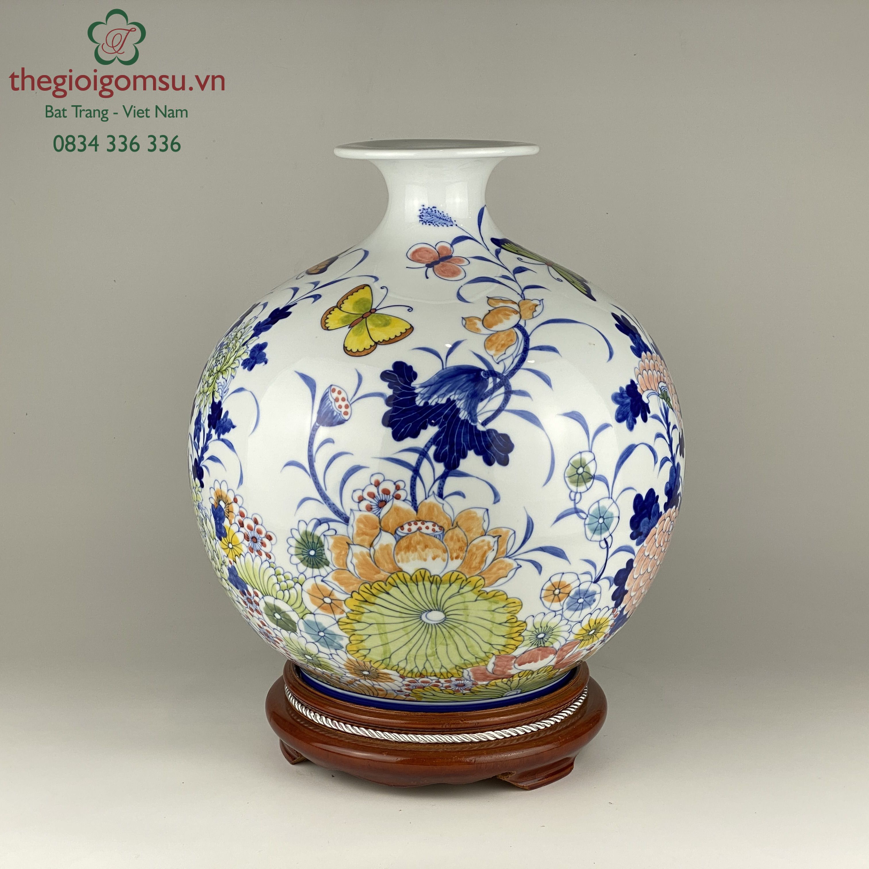 Bình hút tài lộc hoạ tiết "Bướm Hoa" nền trắng