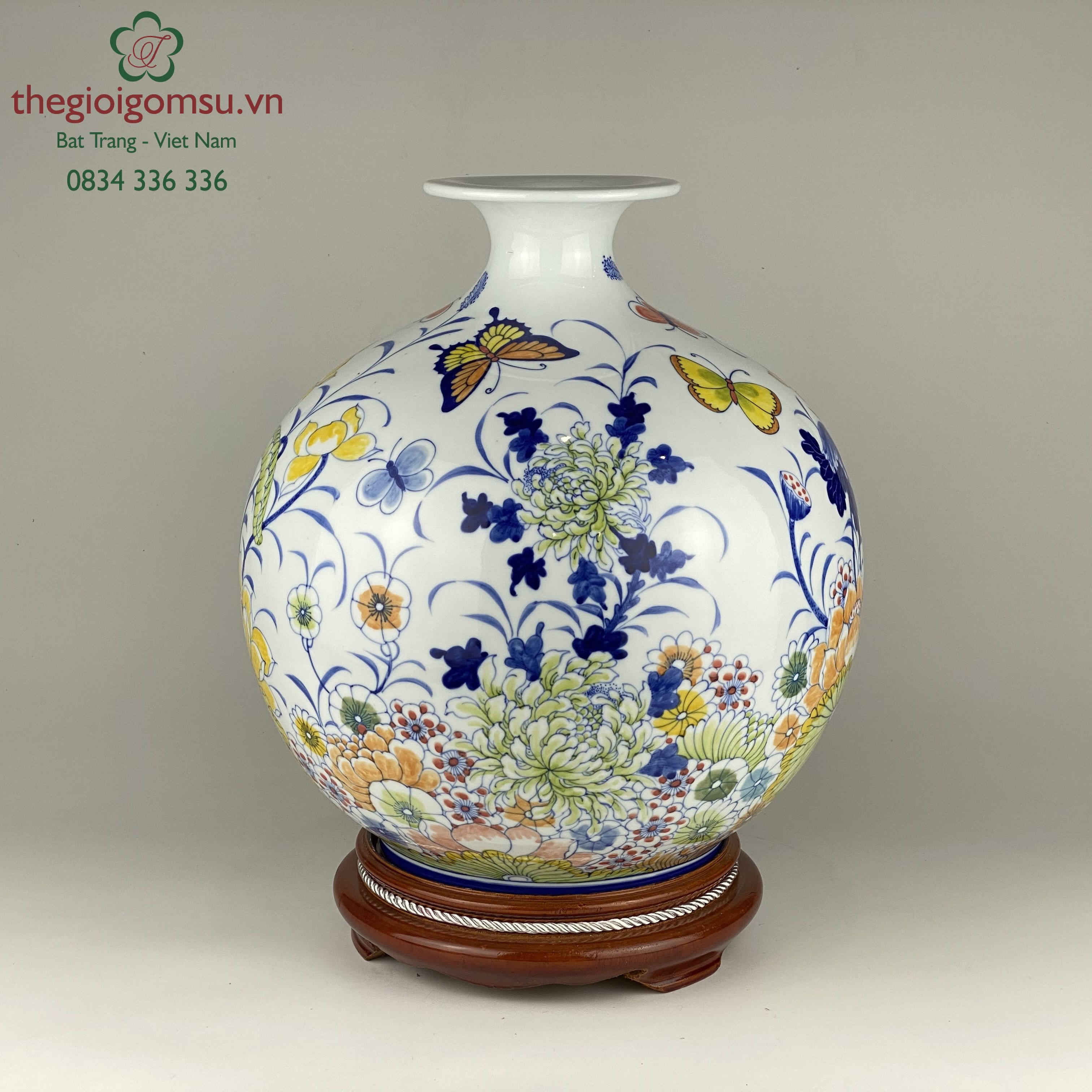 Bình hút tài lộc hoạ tiết "Bướm Hoa" nền trắng