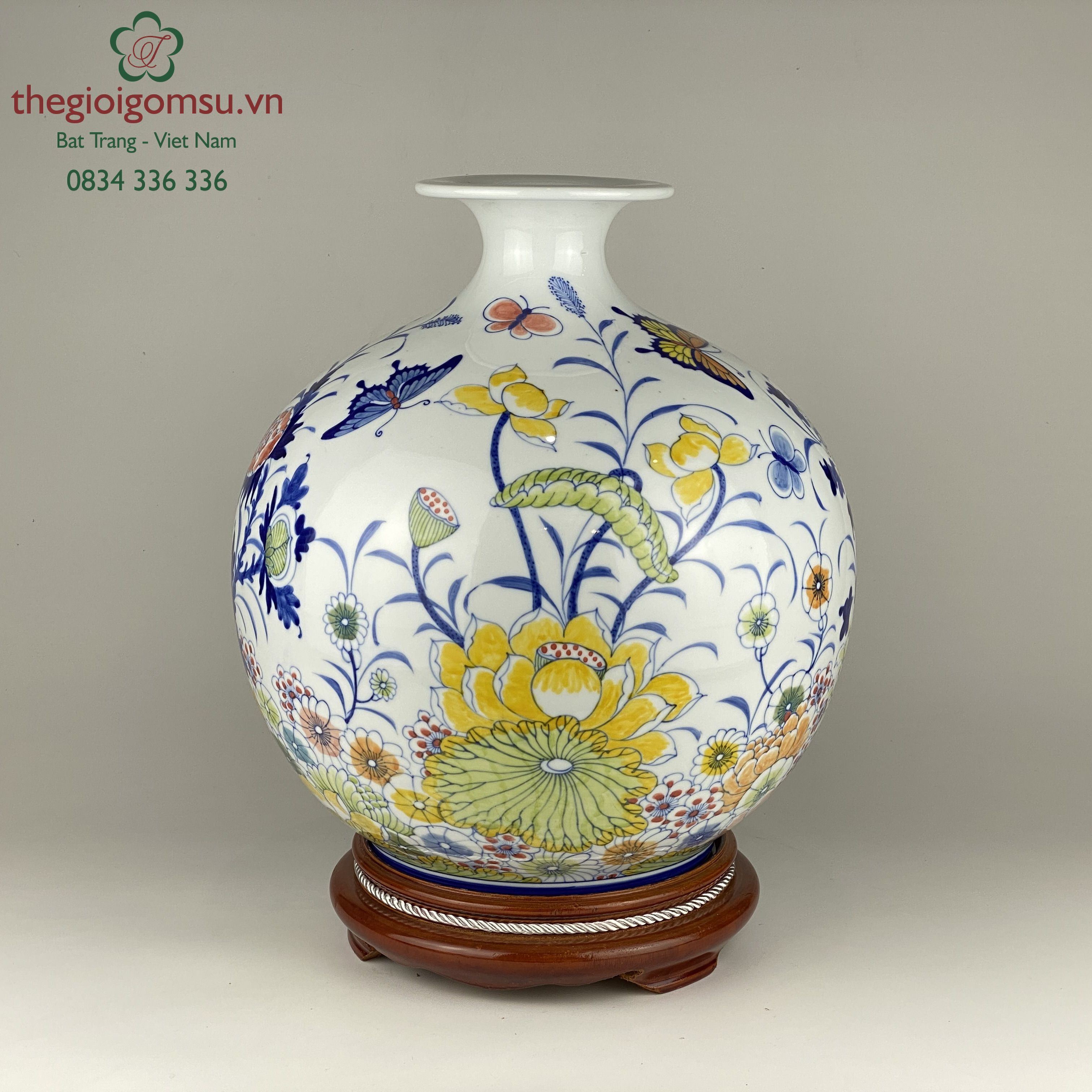 Bình hút tài lộc hoạ tiết "Bướm Hoa" nền trắng