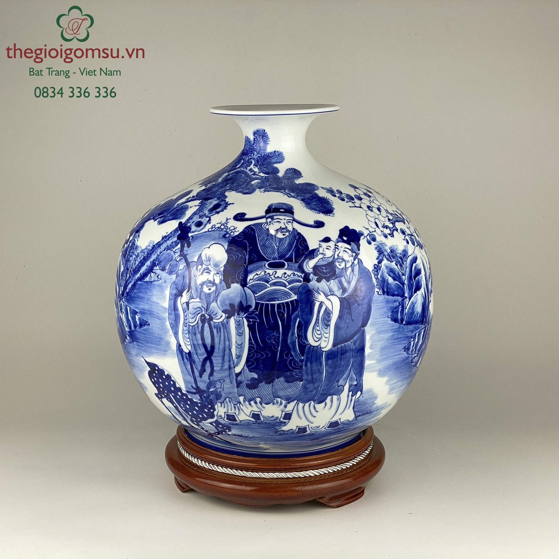 Bình hút tài lộc "Phúc Lộc Thọ" xanh ngọc bích