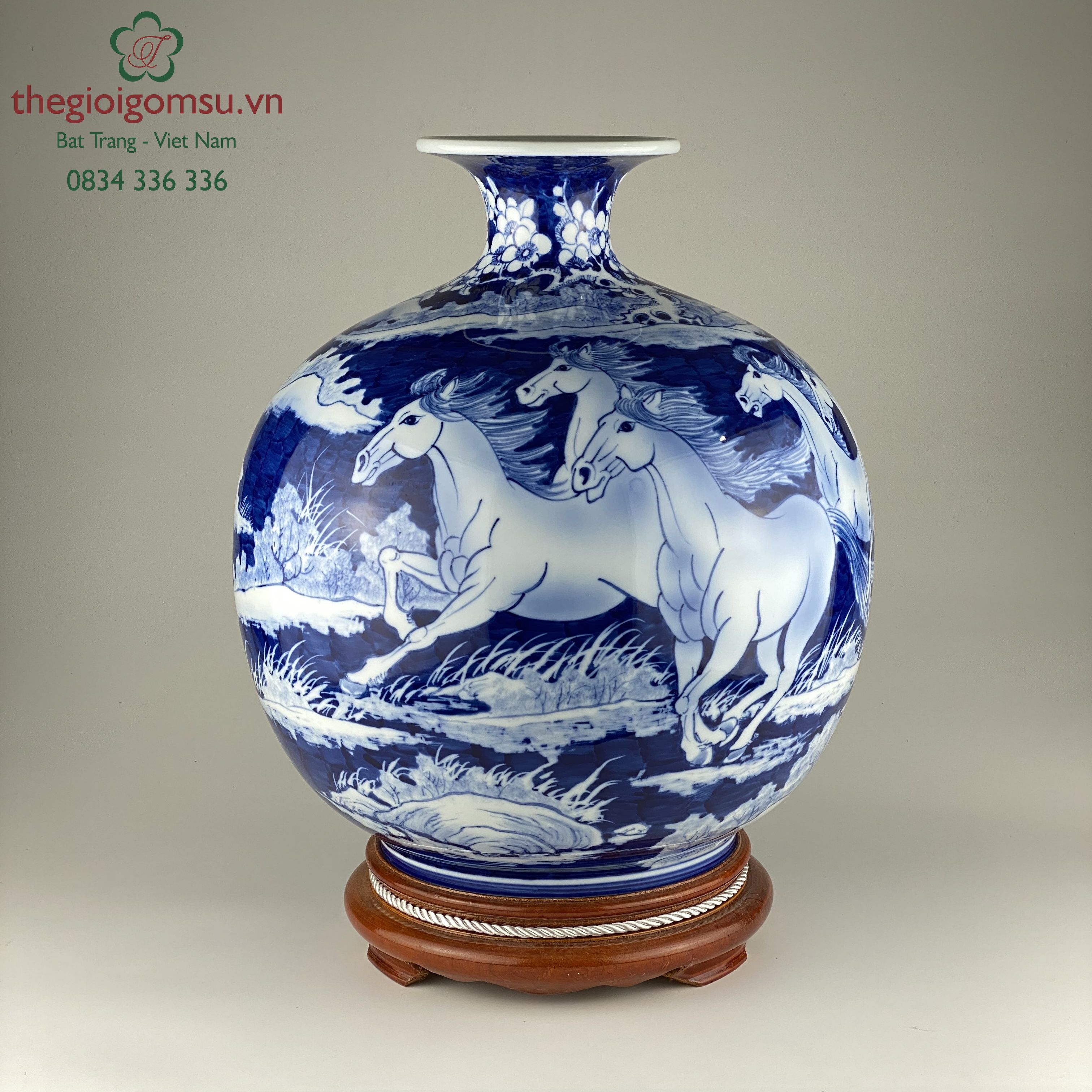 Bình hút tài lộc "Bát mã truy phong"  ngựa trắng