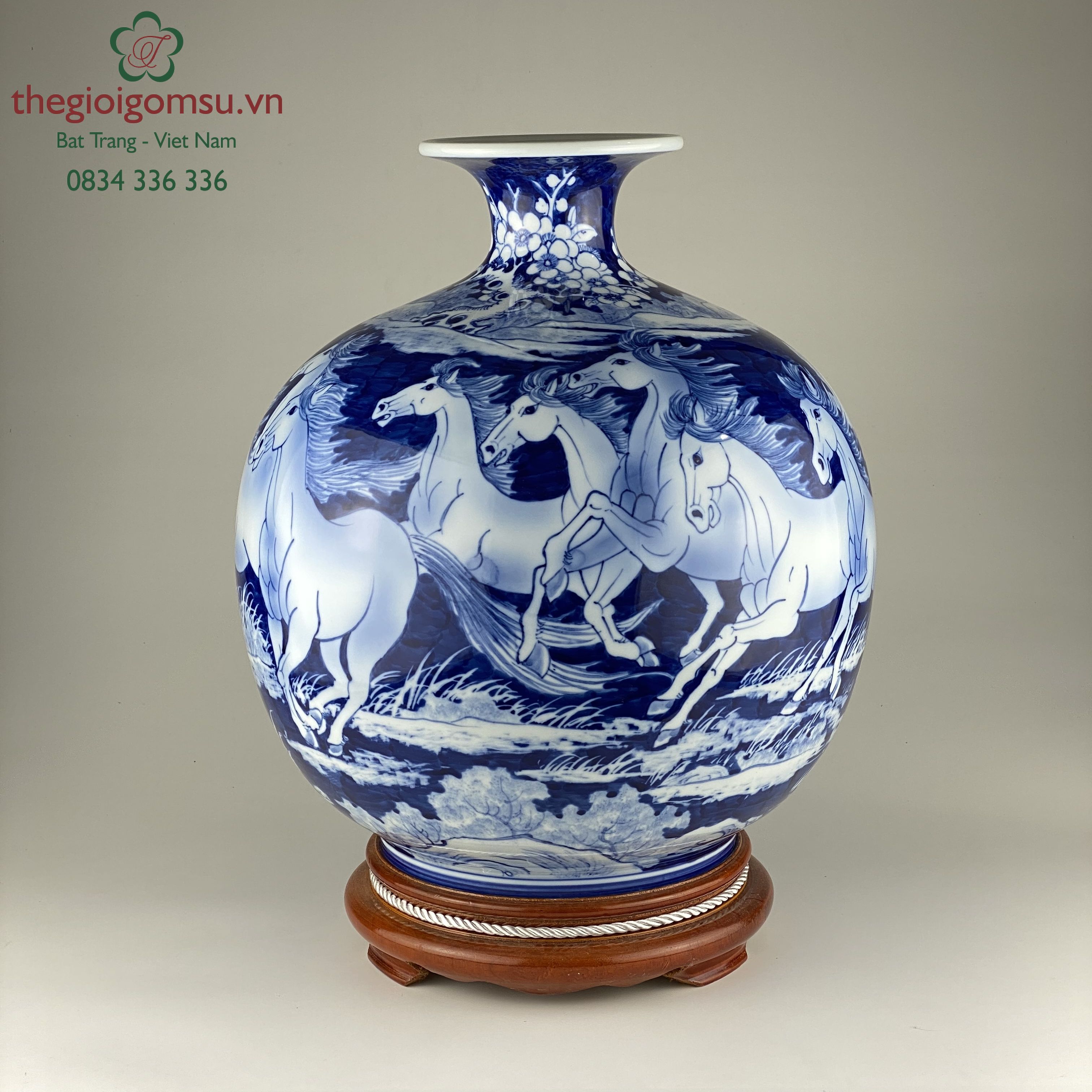 Bình hút tài lộc "Bát mã truy phong"  ngựa trắng