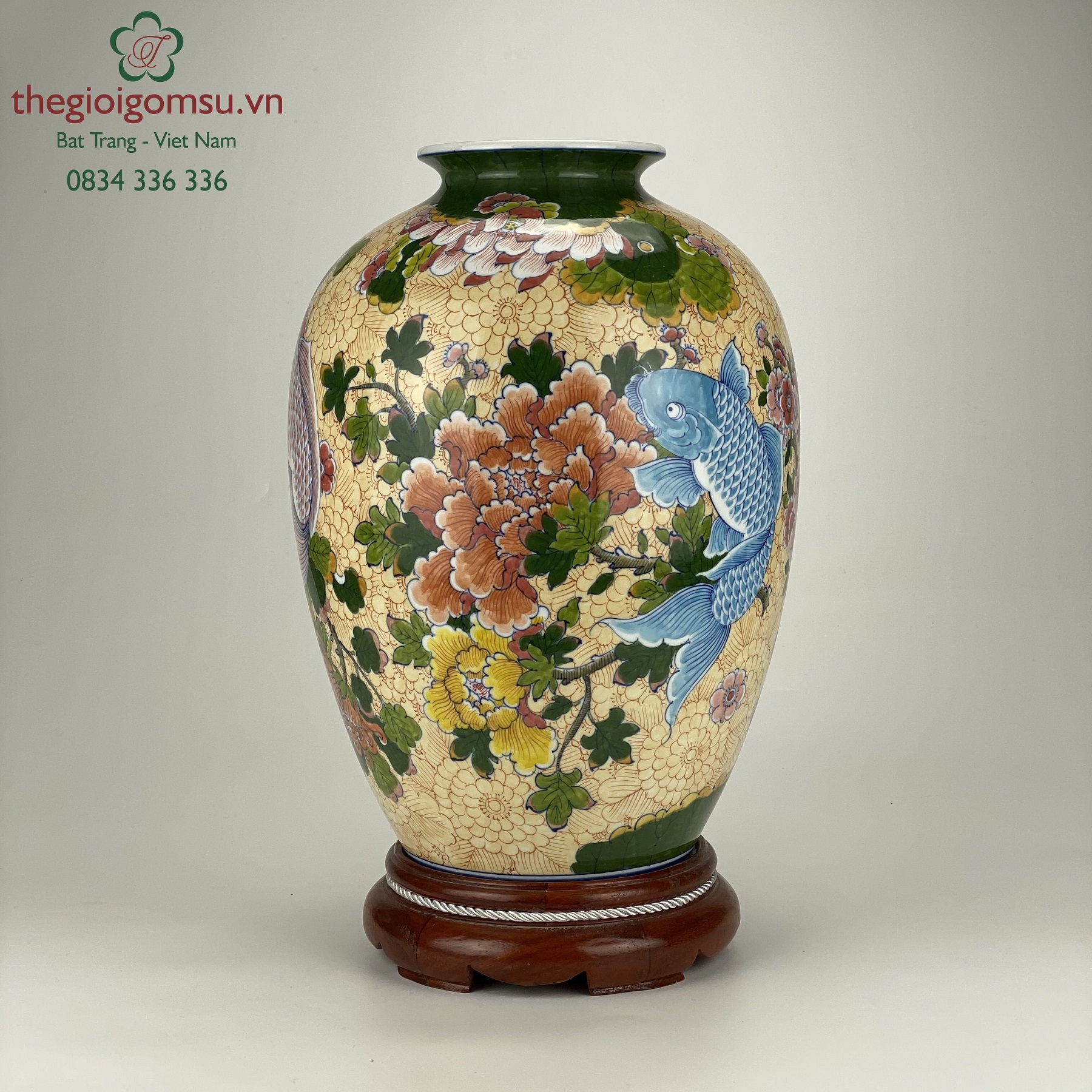 Bình hoa dáng vò "vẽ cá chép bách hoa"