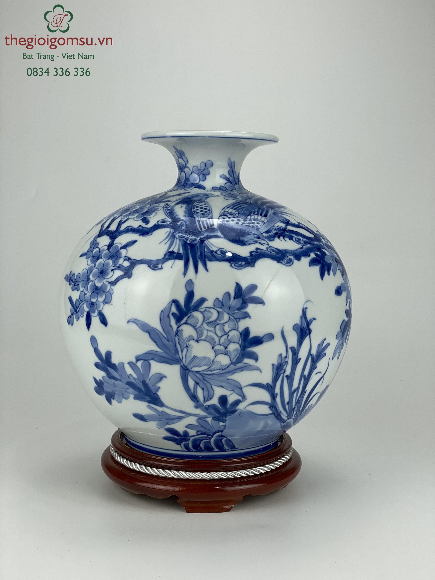 Bình hút tài lộc "Chim hoa mẫu đơn"