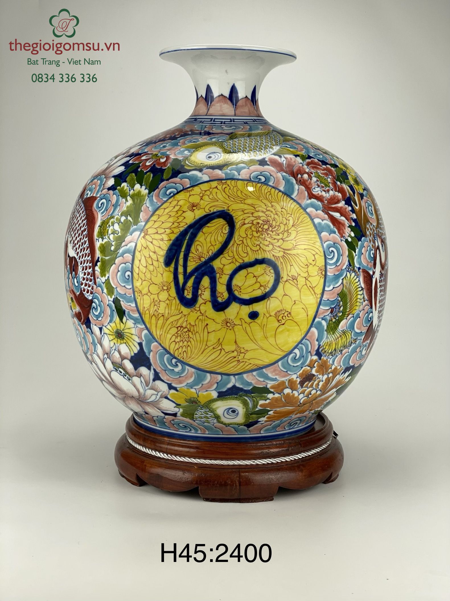 Bình hút tài lộc "chữ Thọ Cá chép liên hoa"