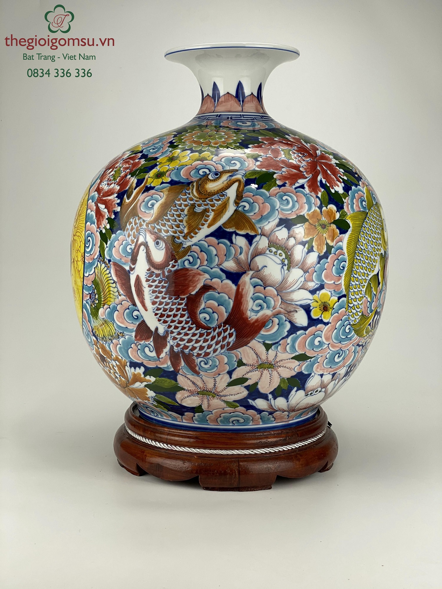 Bình hút tài lộc "chữ Thọ Cá chép liên hoa"