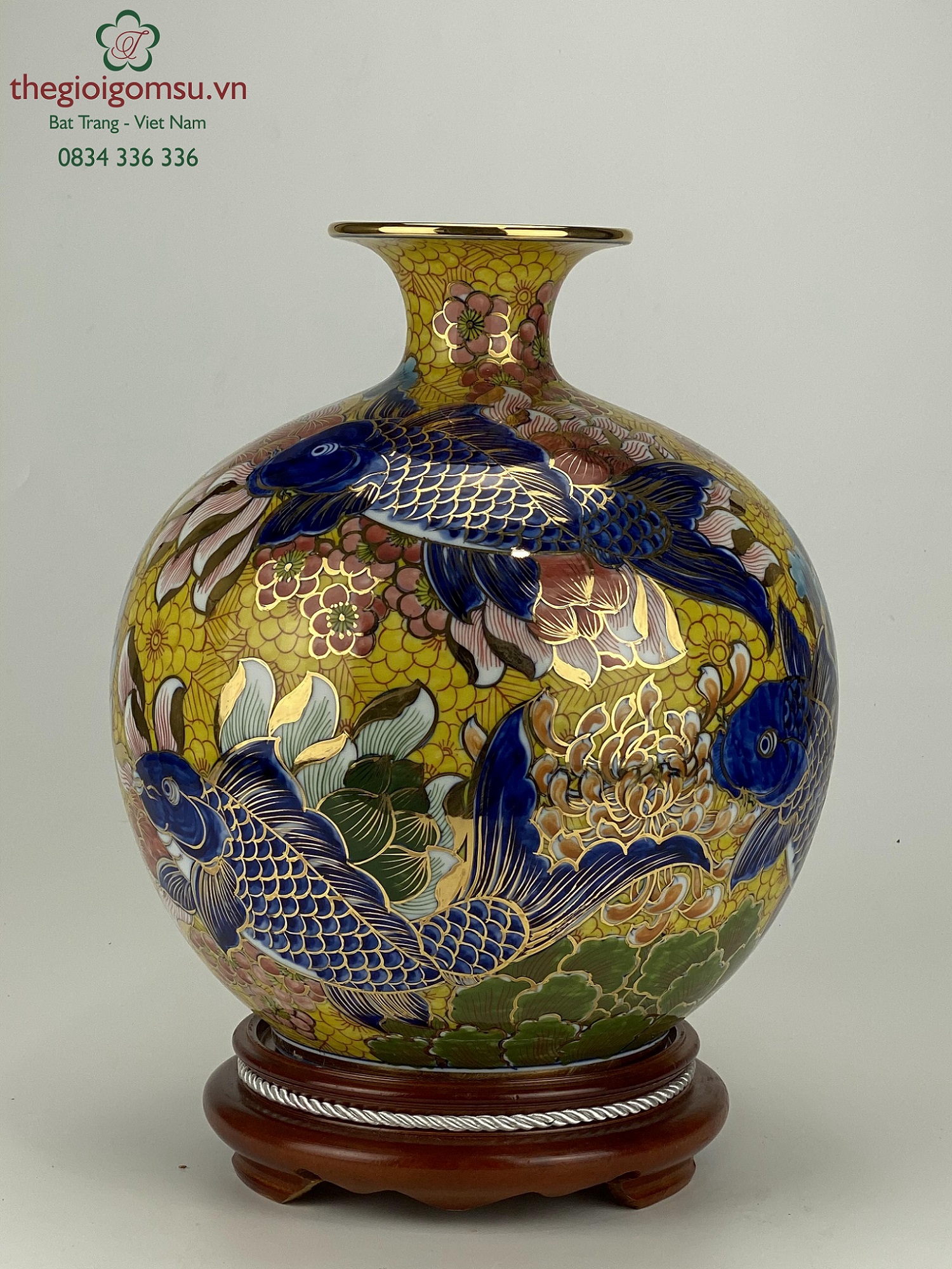 Bình hút tài lộc "Cá chép liên hoa chữ phúc" vẽ vàng