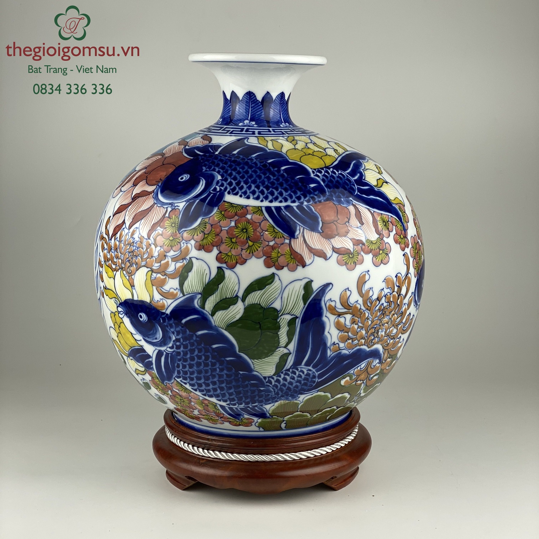 Bình hút tài lộc "Chữ phúc cá chép liên hoa"