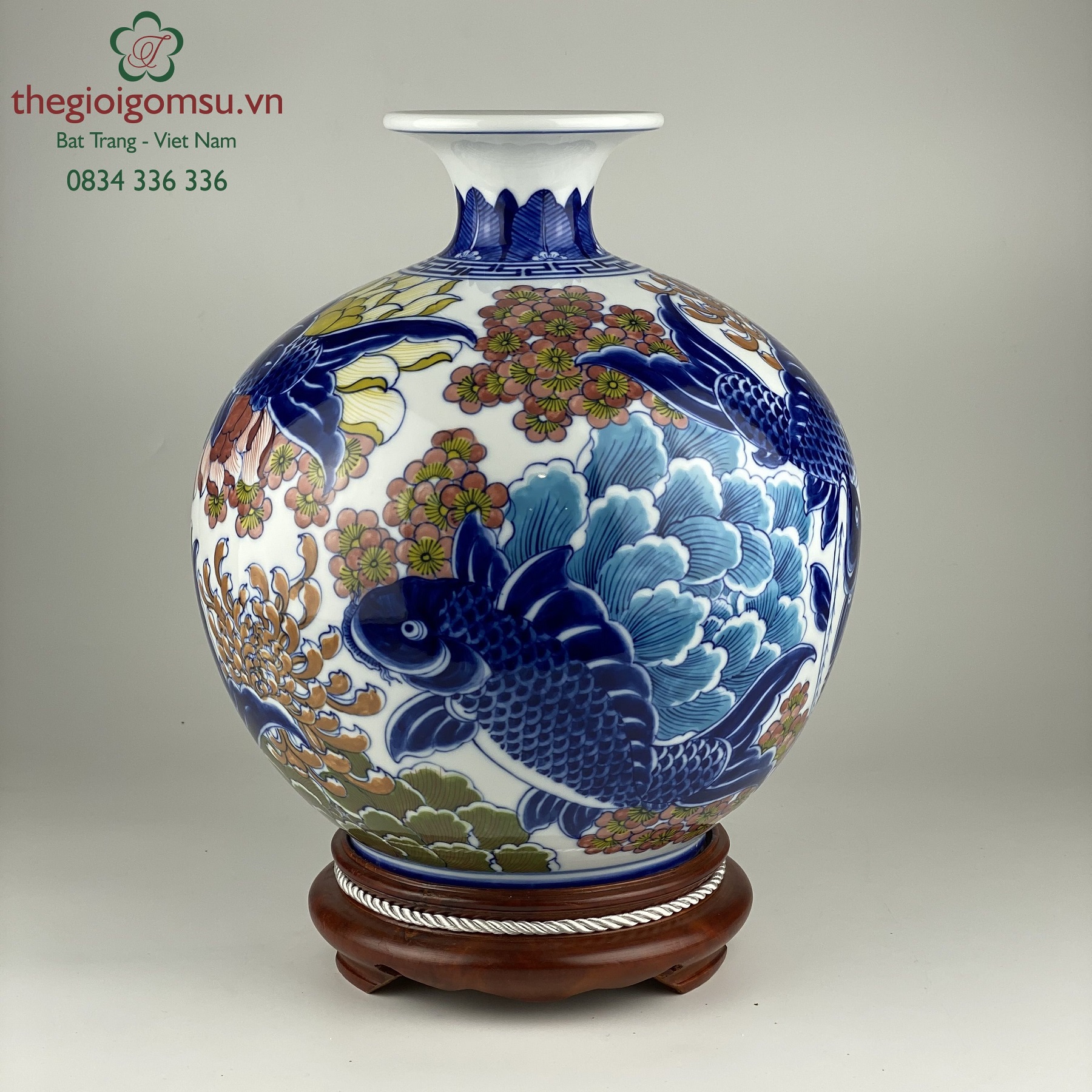 Bình hút tài lộc "Chữ phúc cá chép liên hoa"