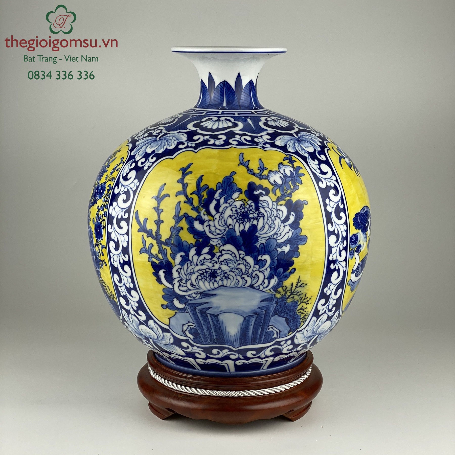 Bình hút tài lộc "Tứ cảnh bốn hoa" nền vàng đại cát