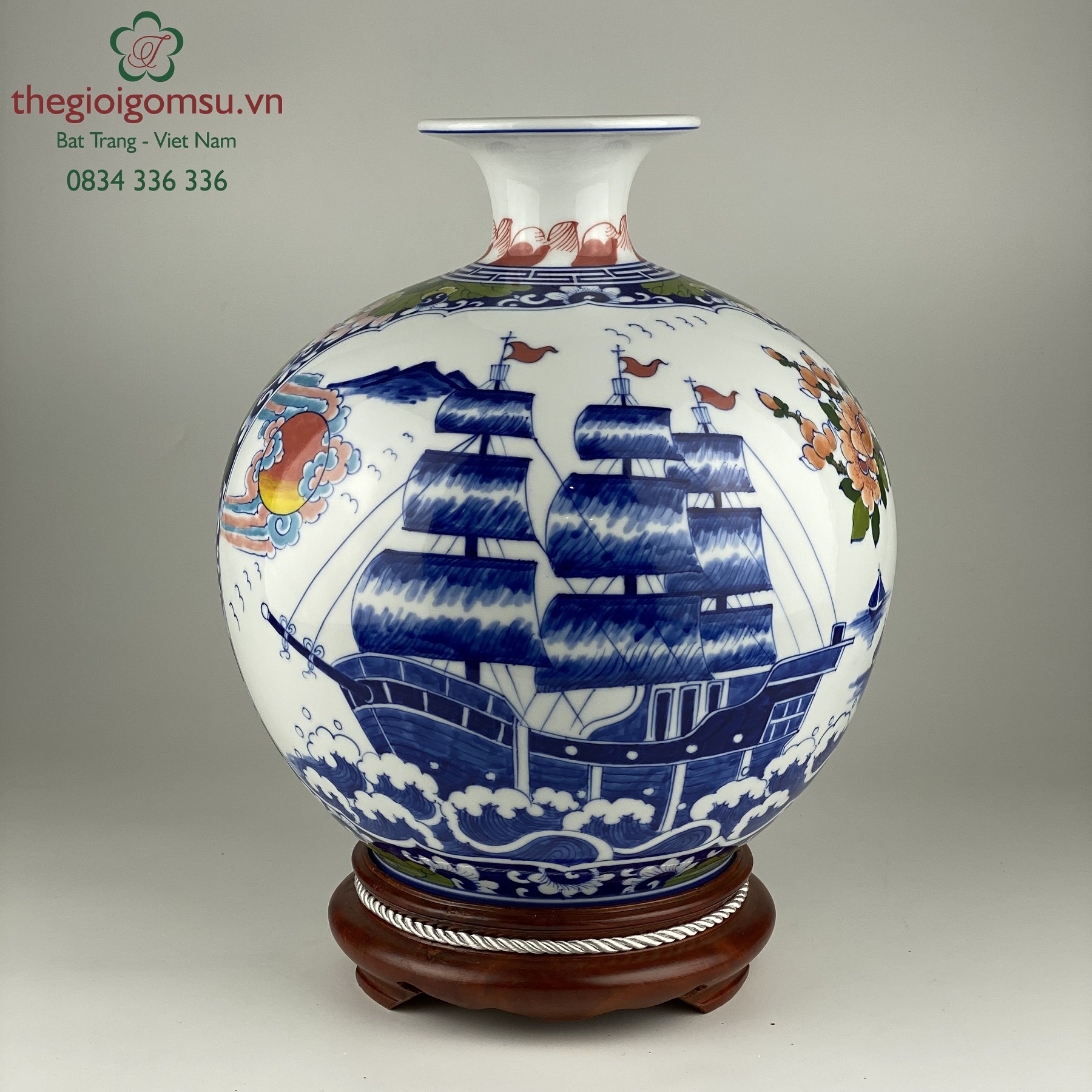 Bình hút tài lộc "Thuận buồm xuôi gió- Công thành danh toại" nền trắng