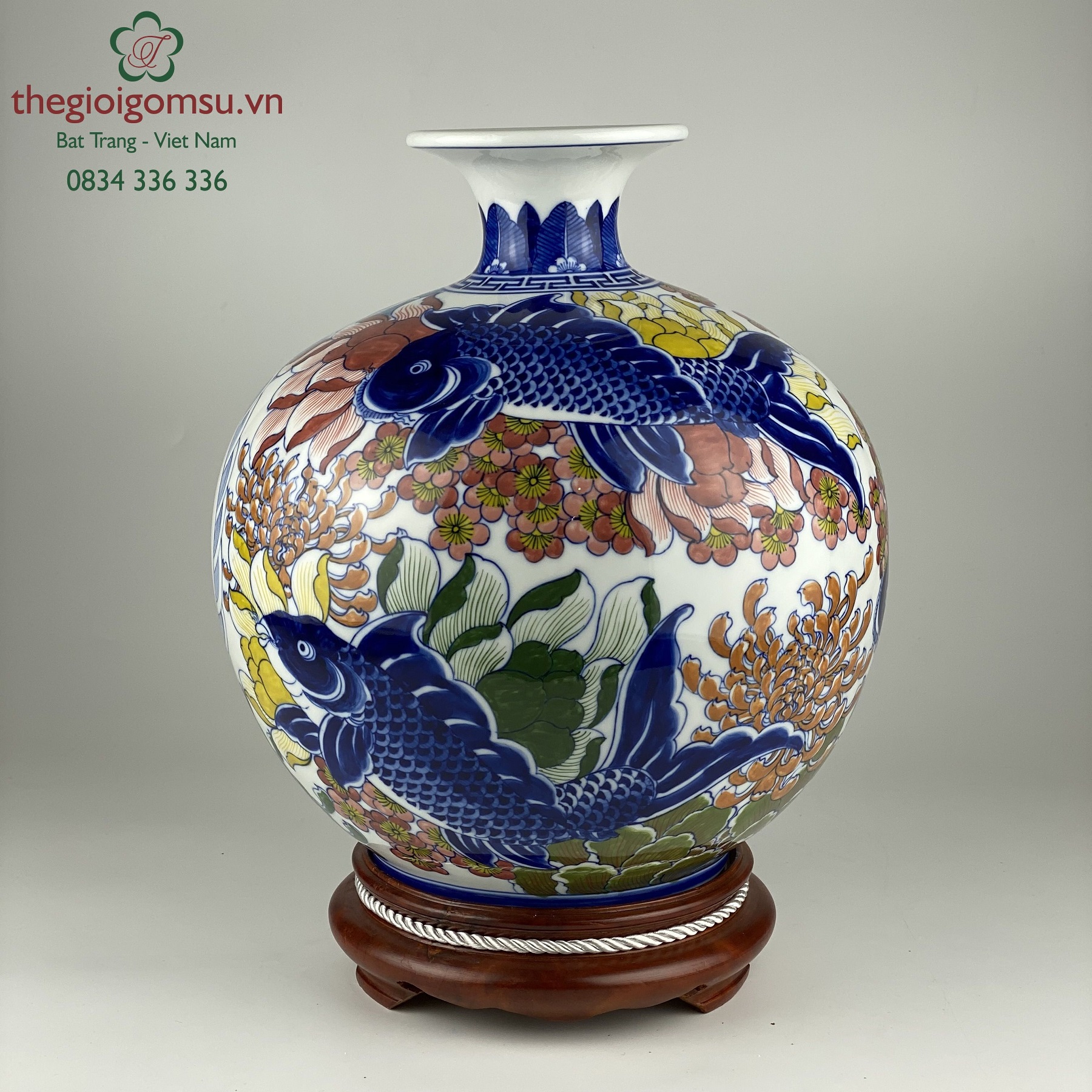 Bình hút tài lộc "Cá chép chữ lộc" nền trắng