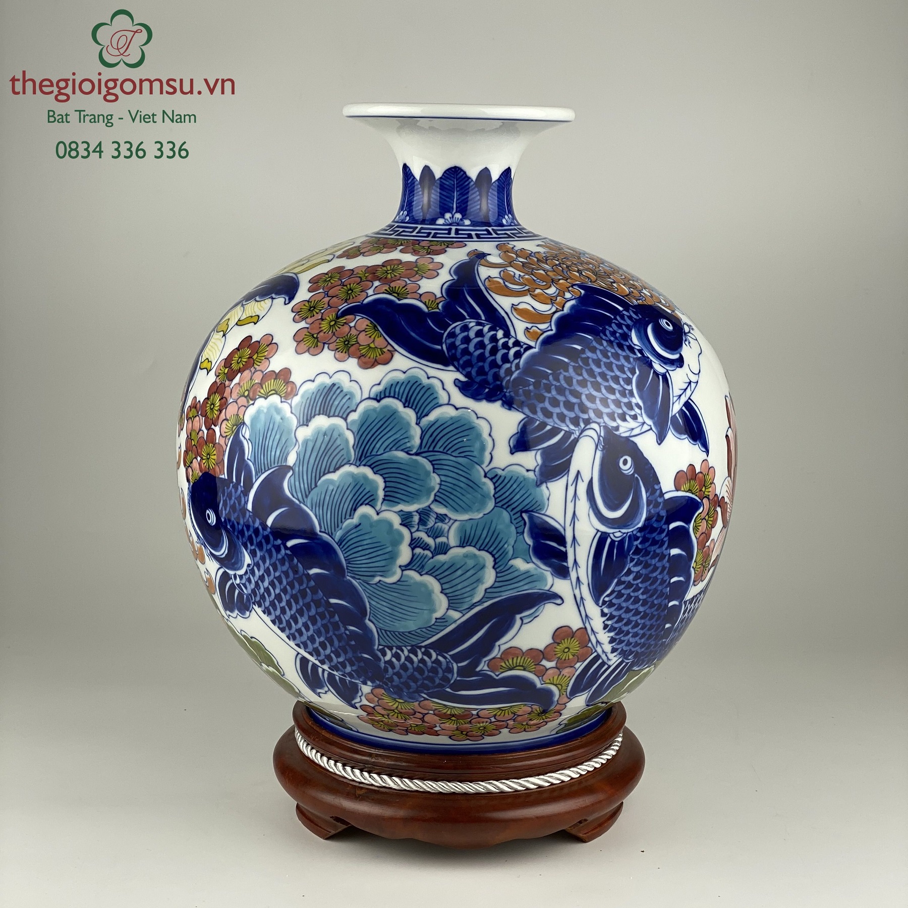 Bình hút tài lộc "Cá chép chữ lộc" nền trắng