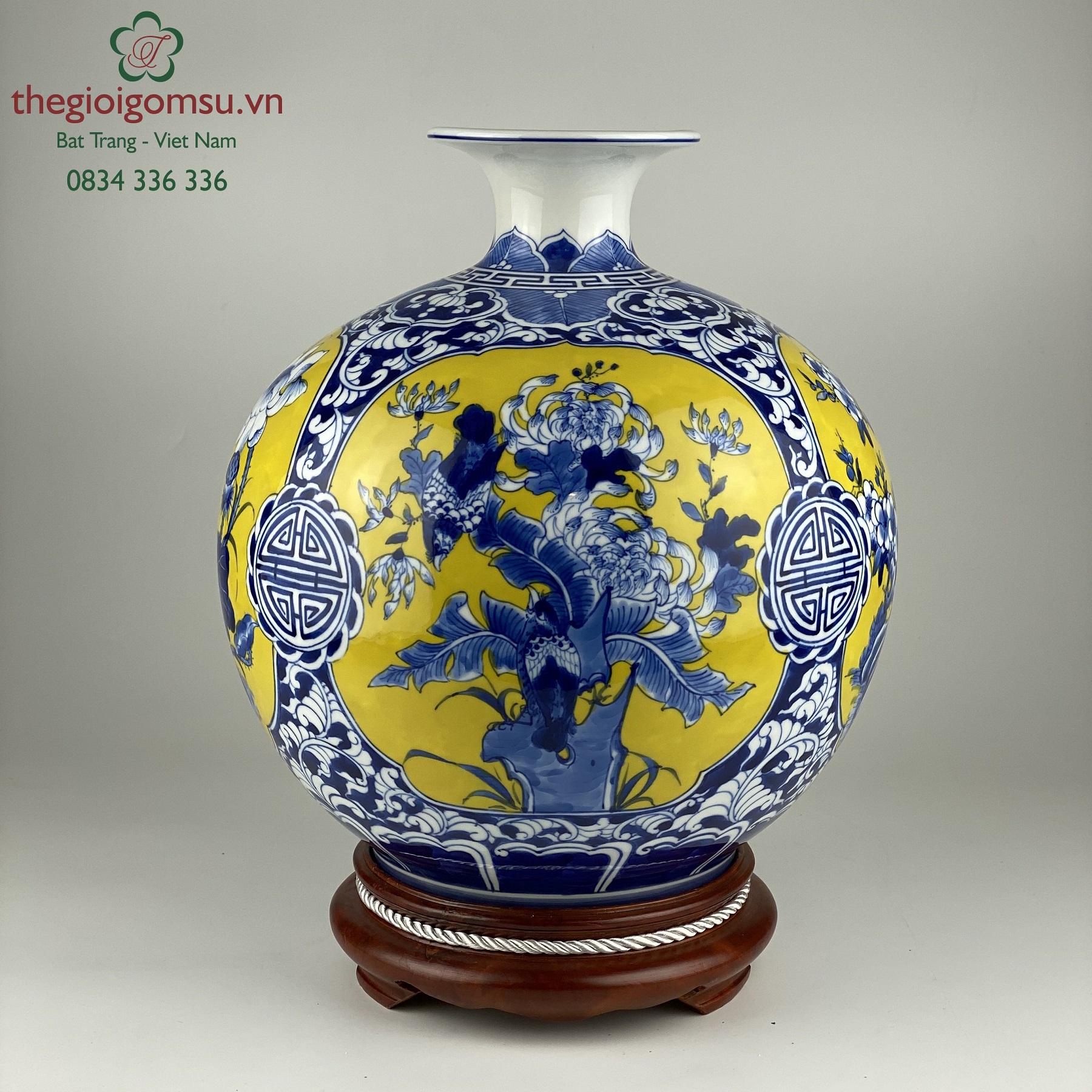 Bình hút lộc "Tứ cảnh" màu nền vàng đại cát