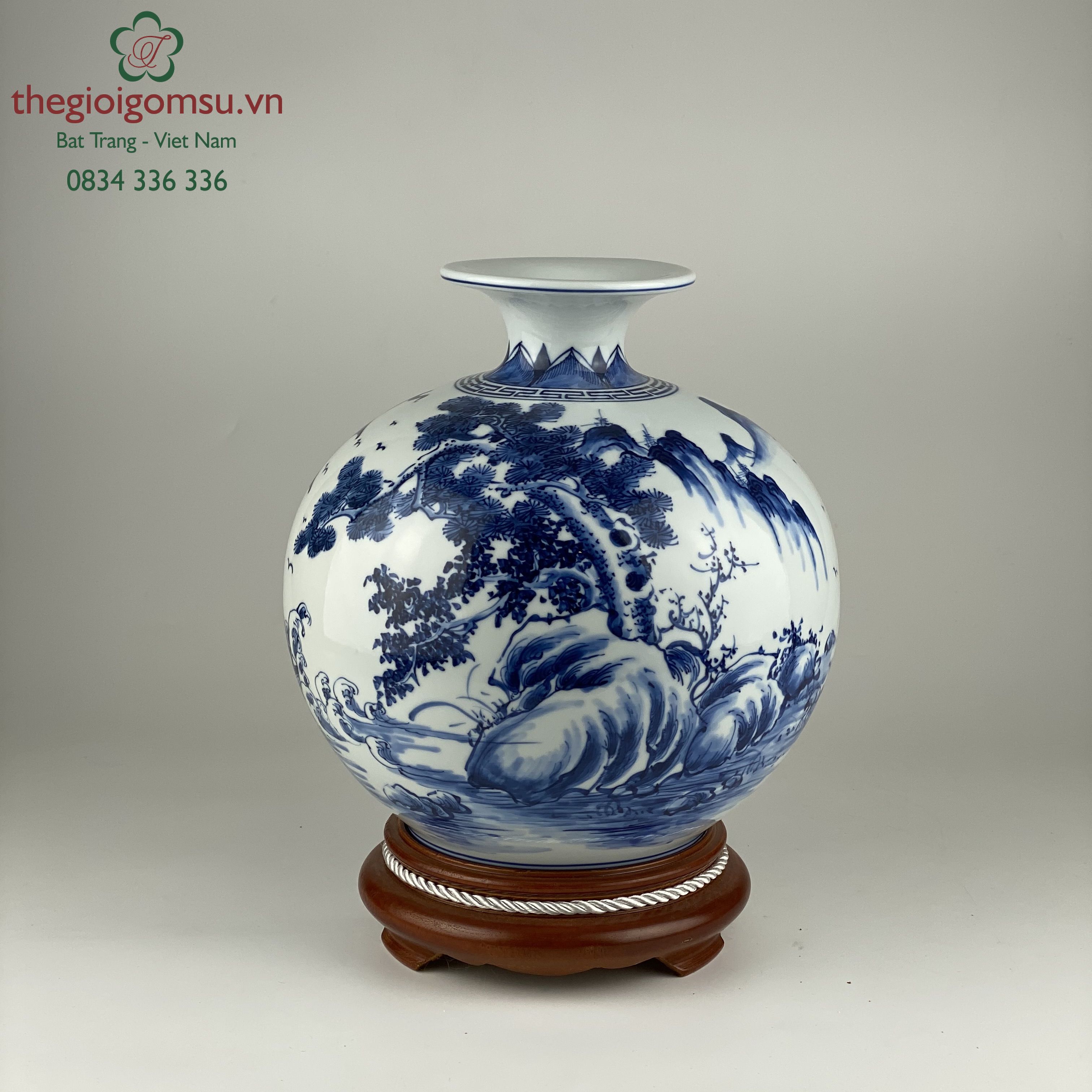 Bình hút lộc" Thuận buồm xuôi gió" 1 thuyền xanh đại thanh nền trắng