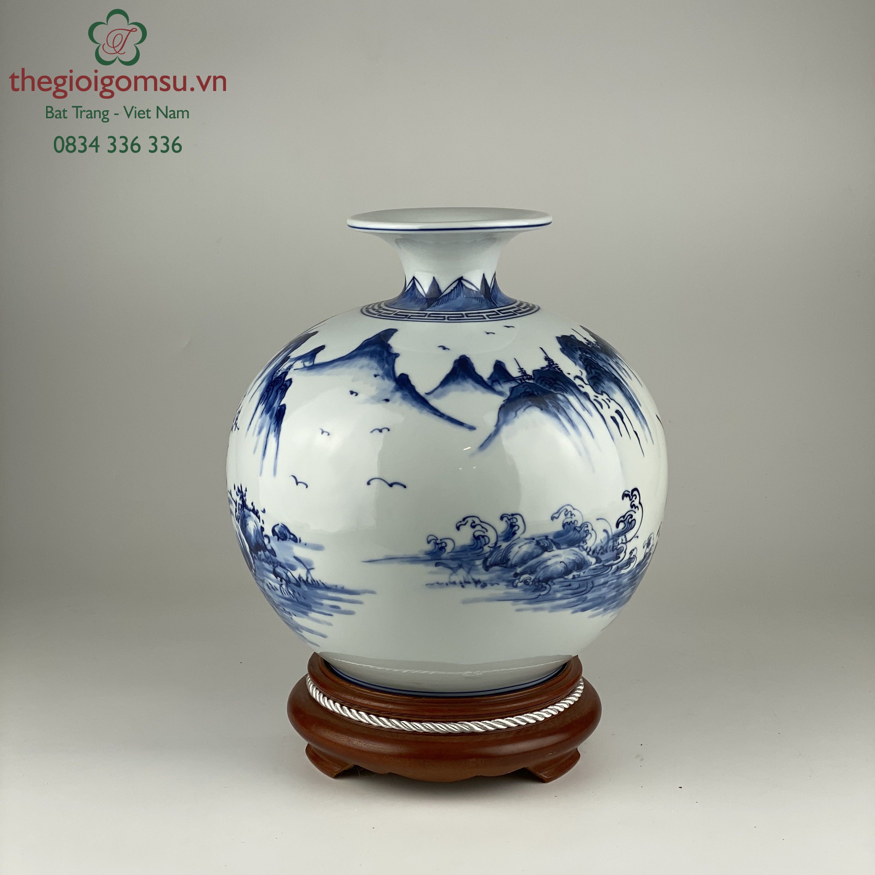 Bình hút lộc" Thuận buồm xuôi gió" 1 thuyền xanh đại thanh nền trắng