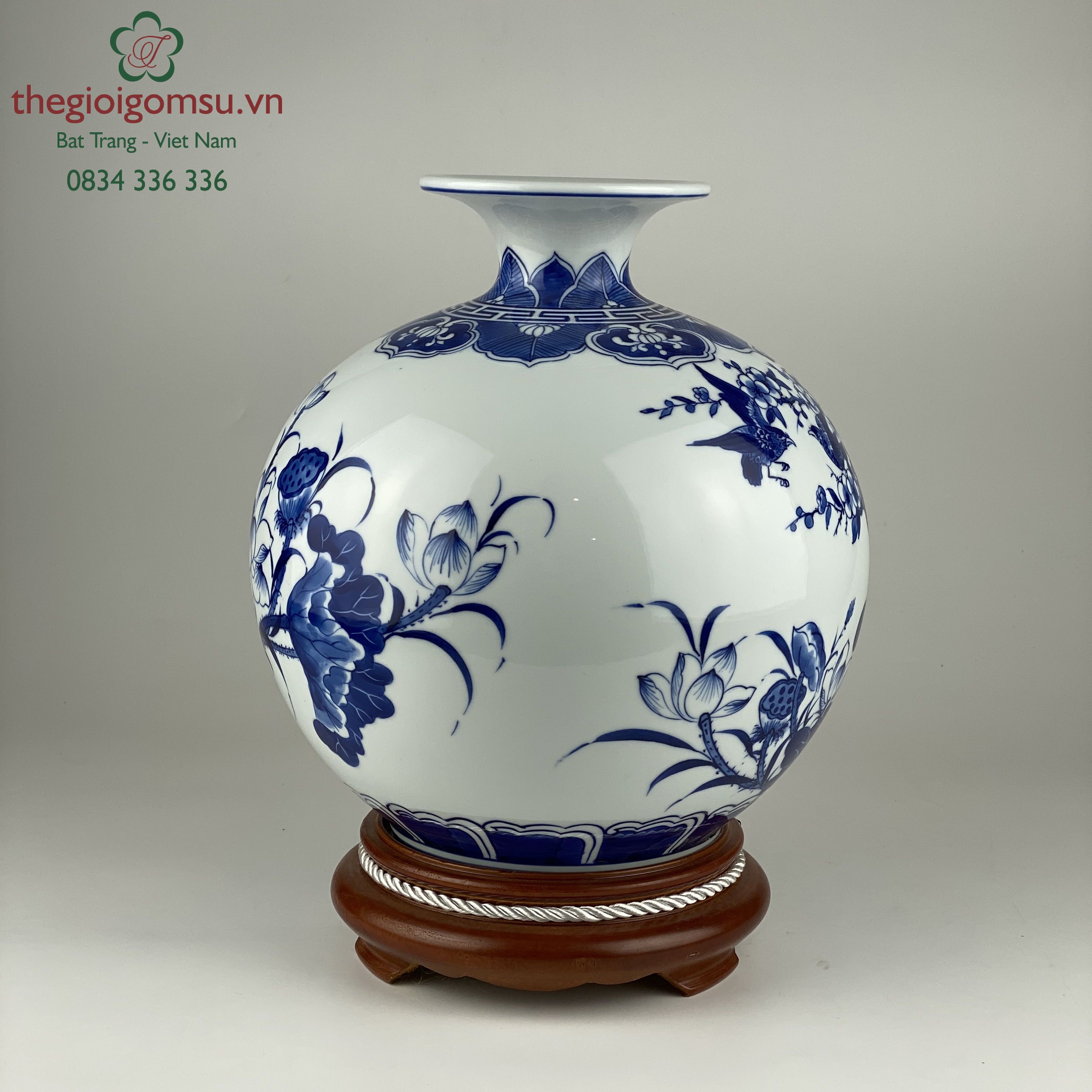 Bình hút tài lộc "Chữ lộc hoa sen" xanh đại thanh