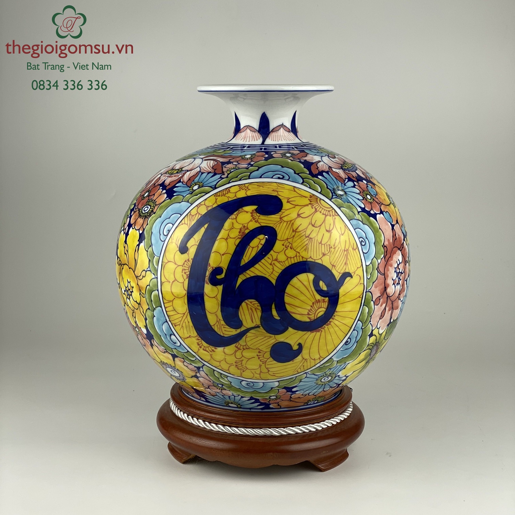 Bình hút tài lộc "Lộc – Thọ nền hoa " nền chữ vàng đại cát