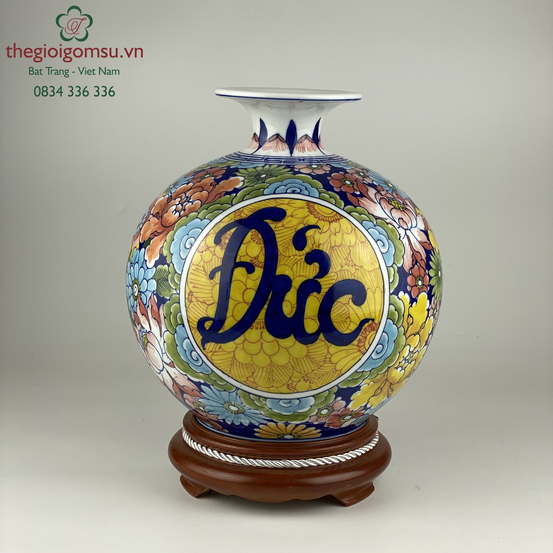 Bình hút tài lộc "Phúc- Đức nền hoa " nền chữ vàng đại cát