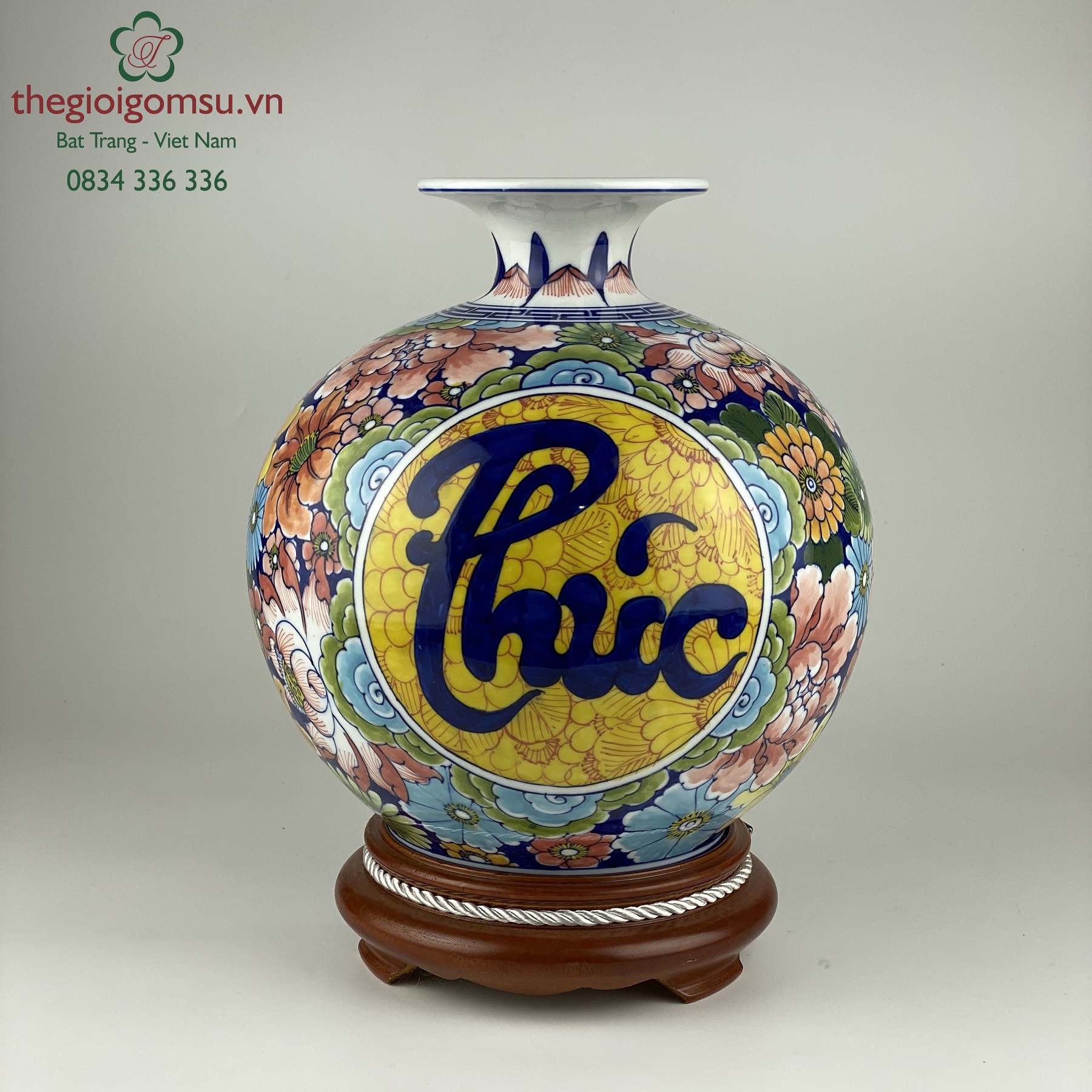 Bình hút tài lộc "Phúc- Đức nền hoa " nền chữ vàng đại cát