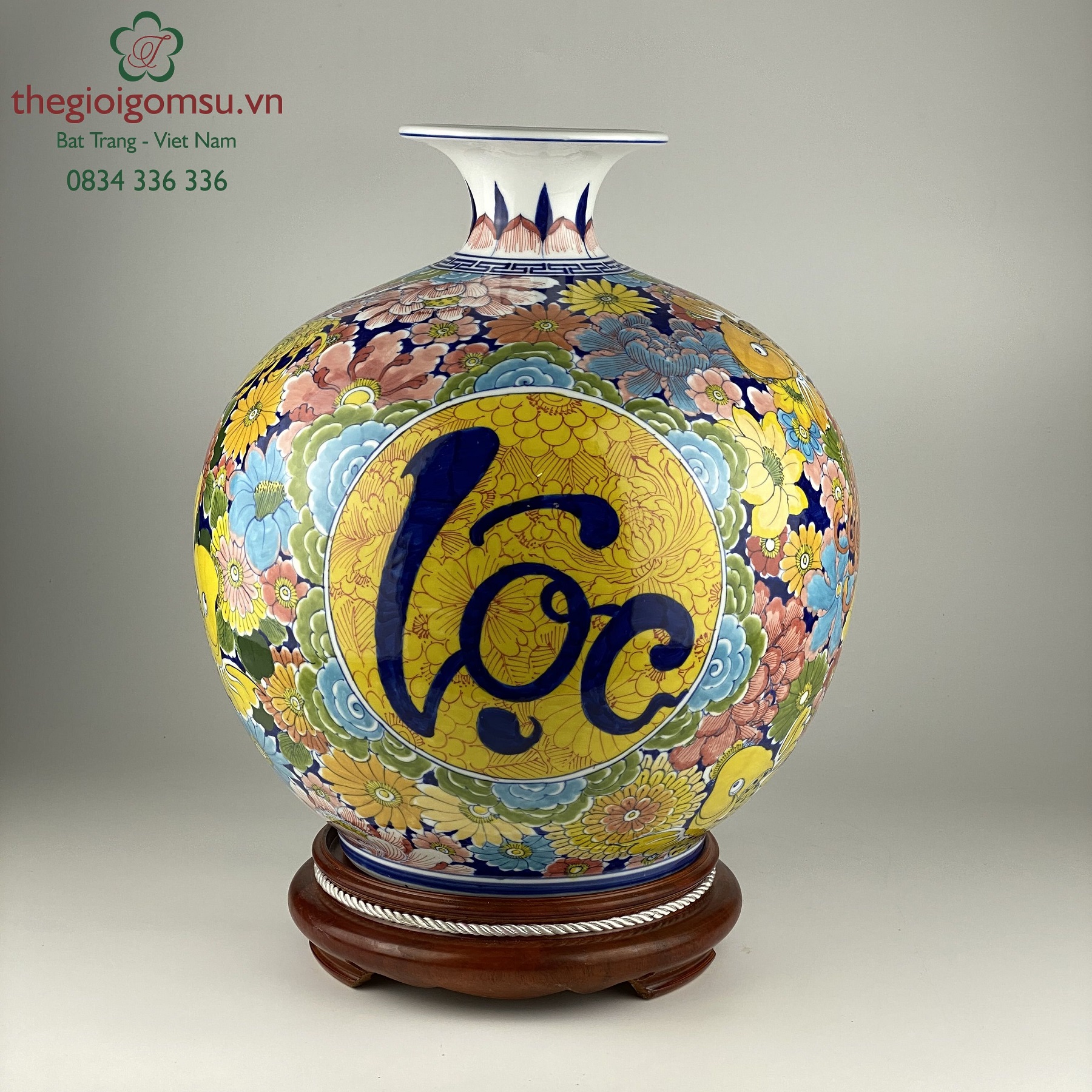 Bình hút tài lộc "Cá chép chữ tài lộc" nền vàng đại cát