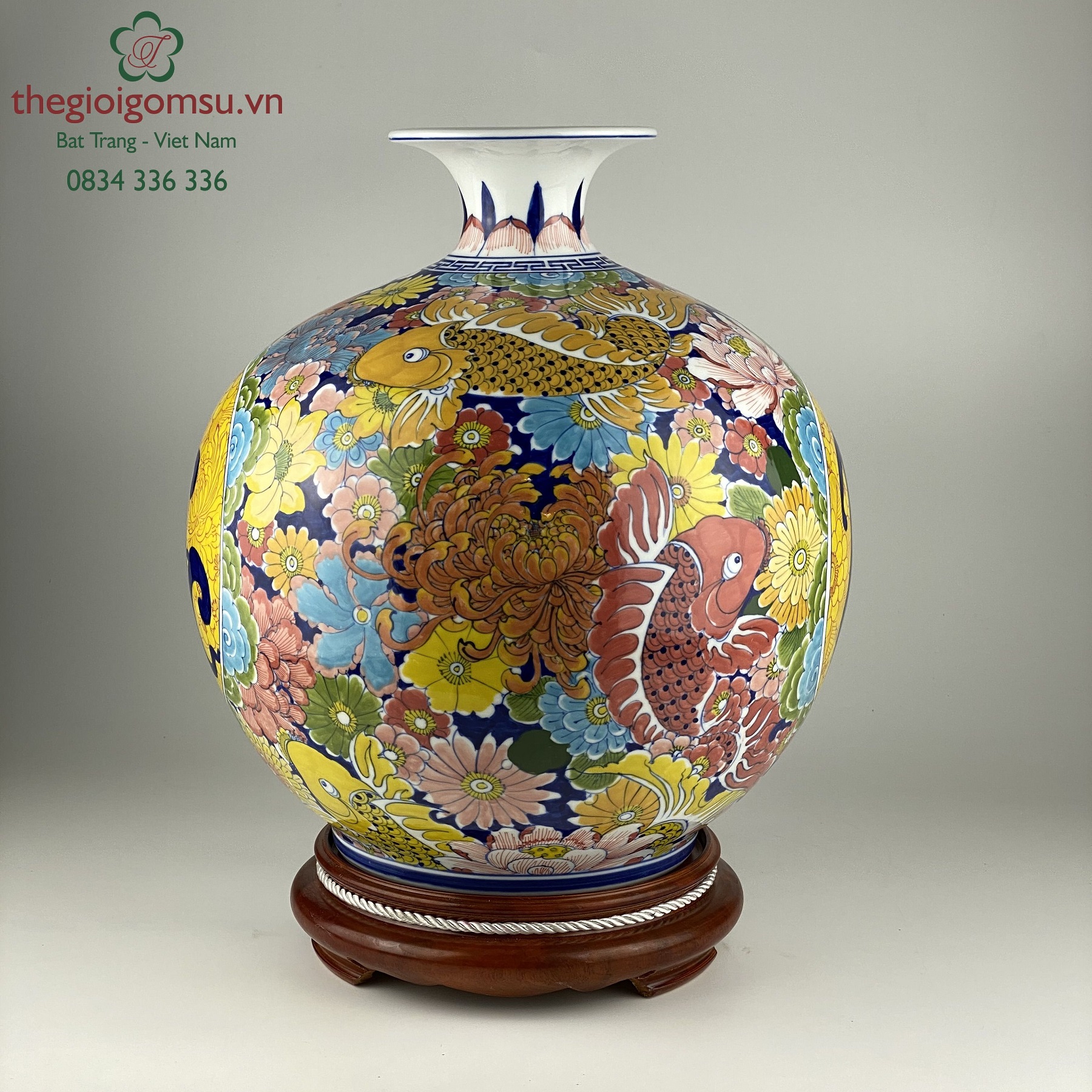 Bình hút tài lộc "Cá chép chữ tài lộc" nền vàng đại cát