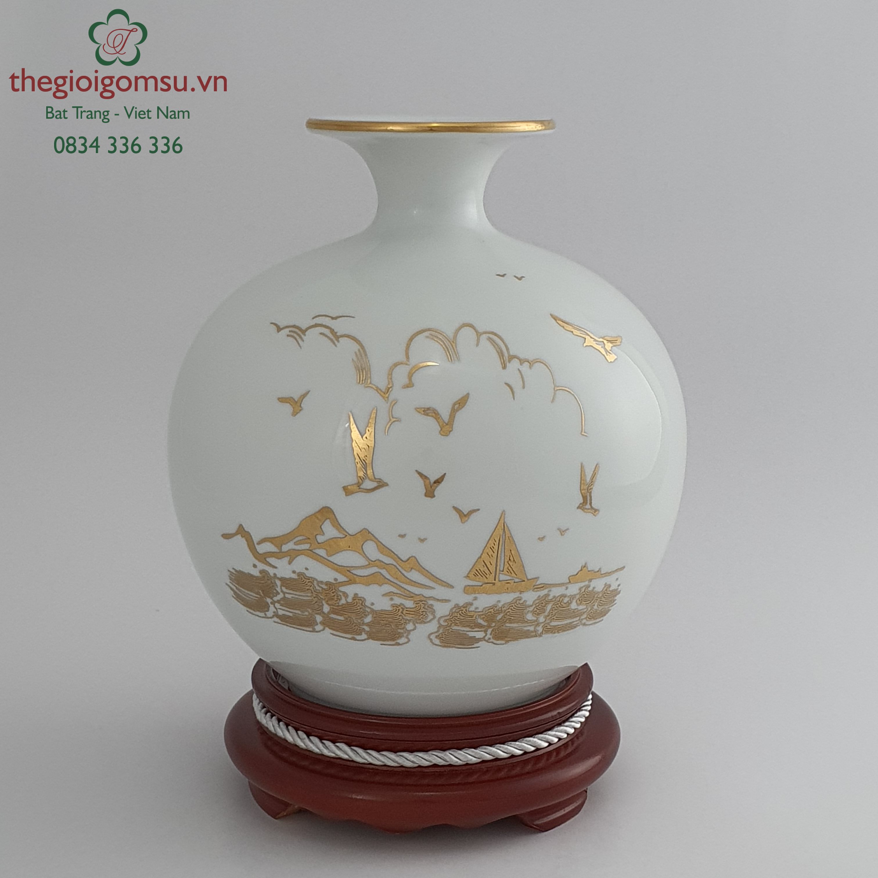 Bình hút tài lộc trắng tuyết "Thuận Buồm Xuôi Gió" can vàng