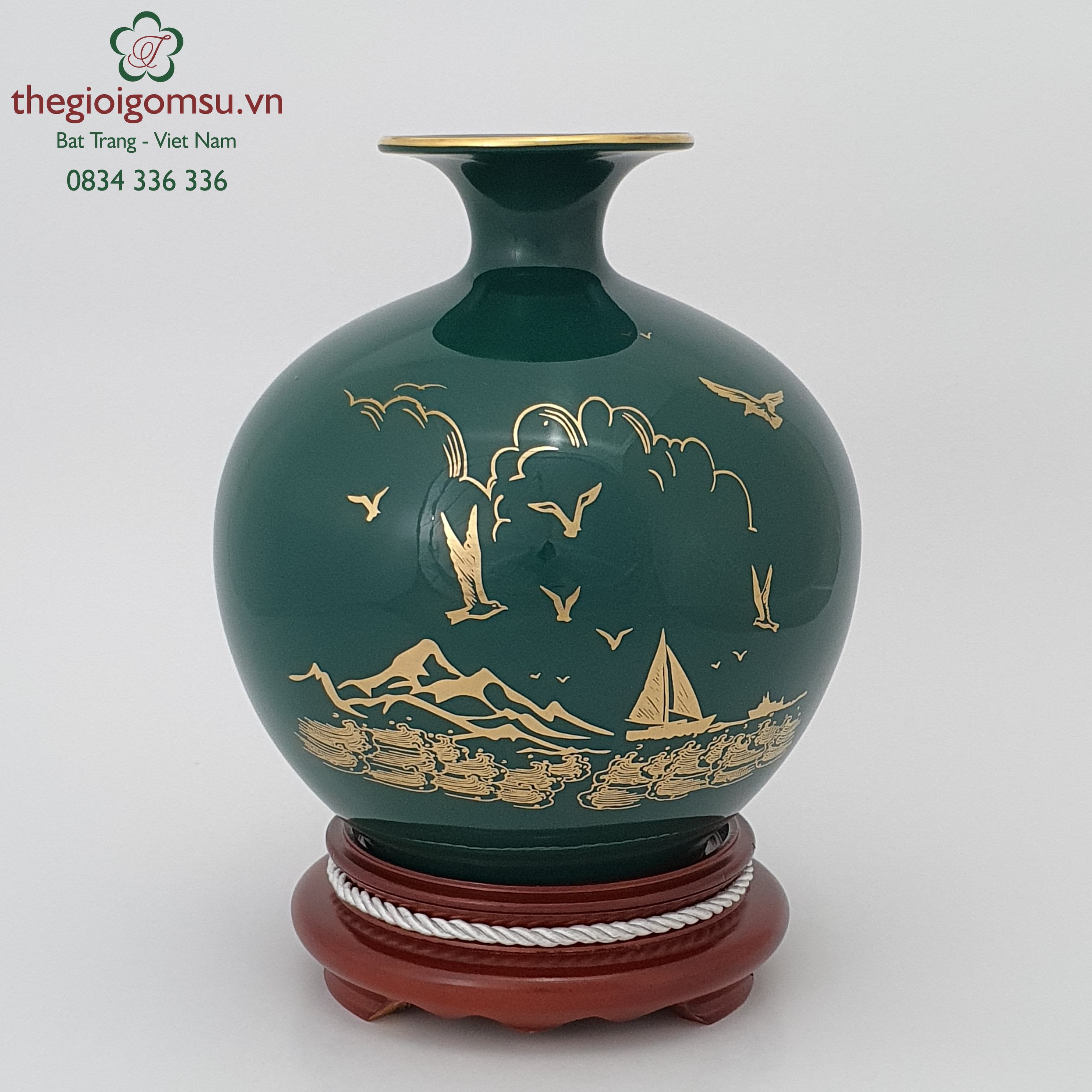 Bình hút tài lộc lục bảo "Thuận Buồm Xuôi Gió" can vàng