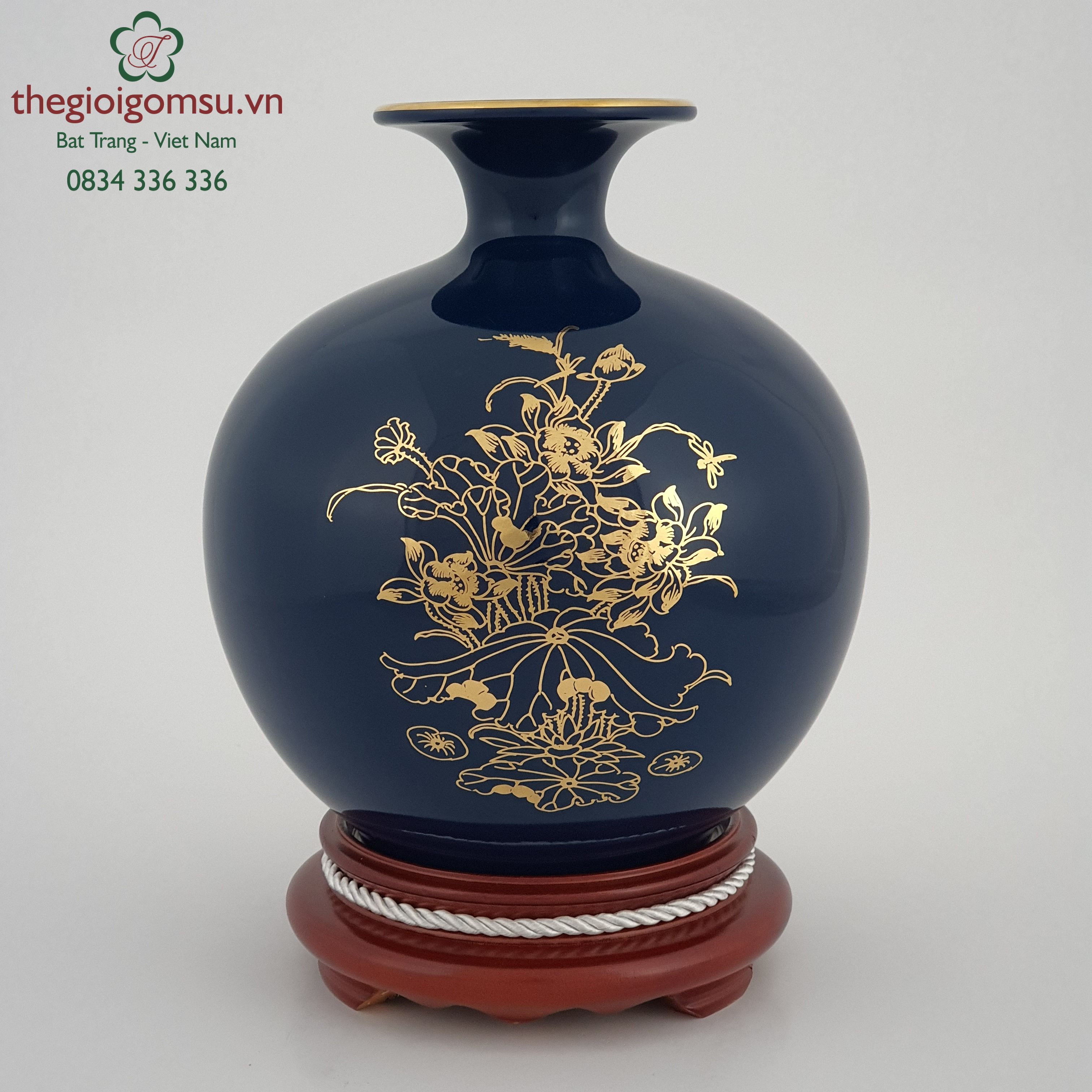 Bình hút lộc đại thanh "Tùng Hạc Diên Niên" can vàng