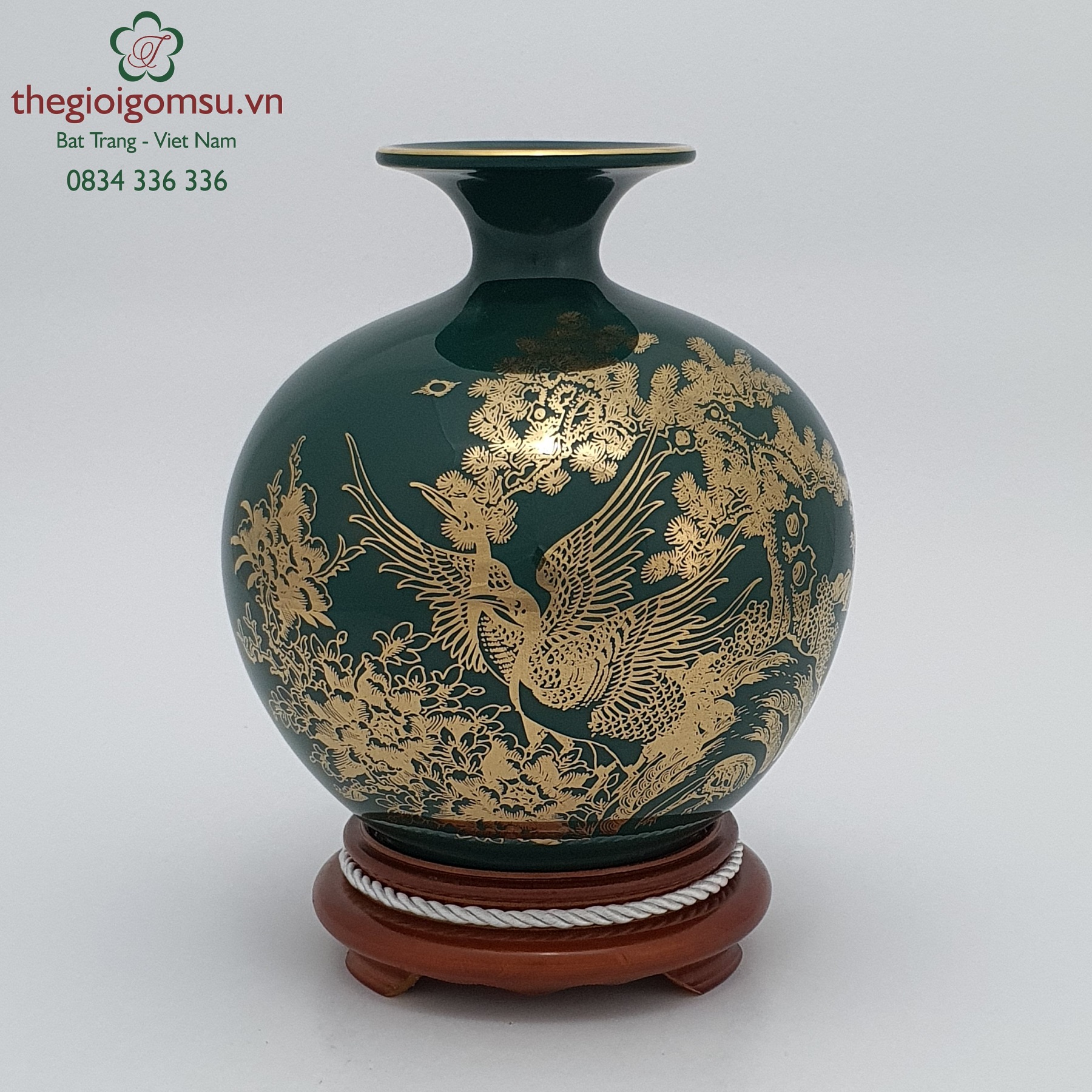 Bình hút tài lộc lục bảo "Tùng Hạc Diên Niên" can vàng