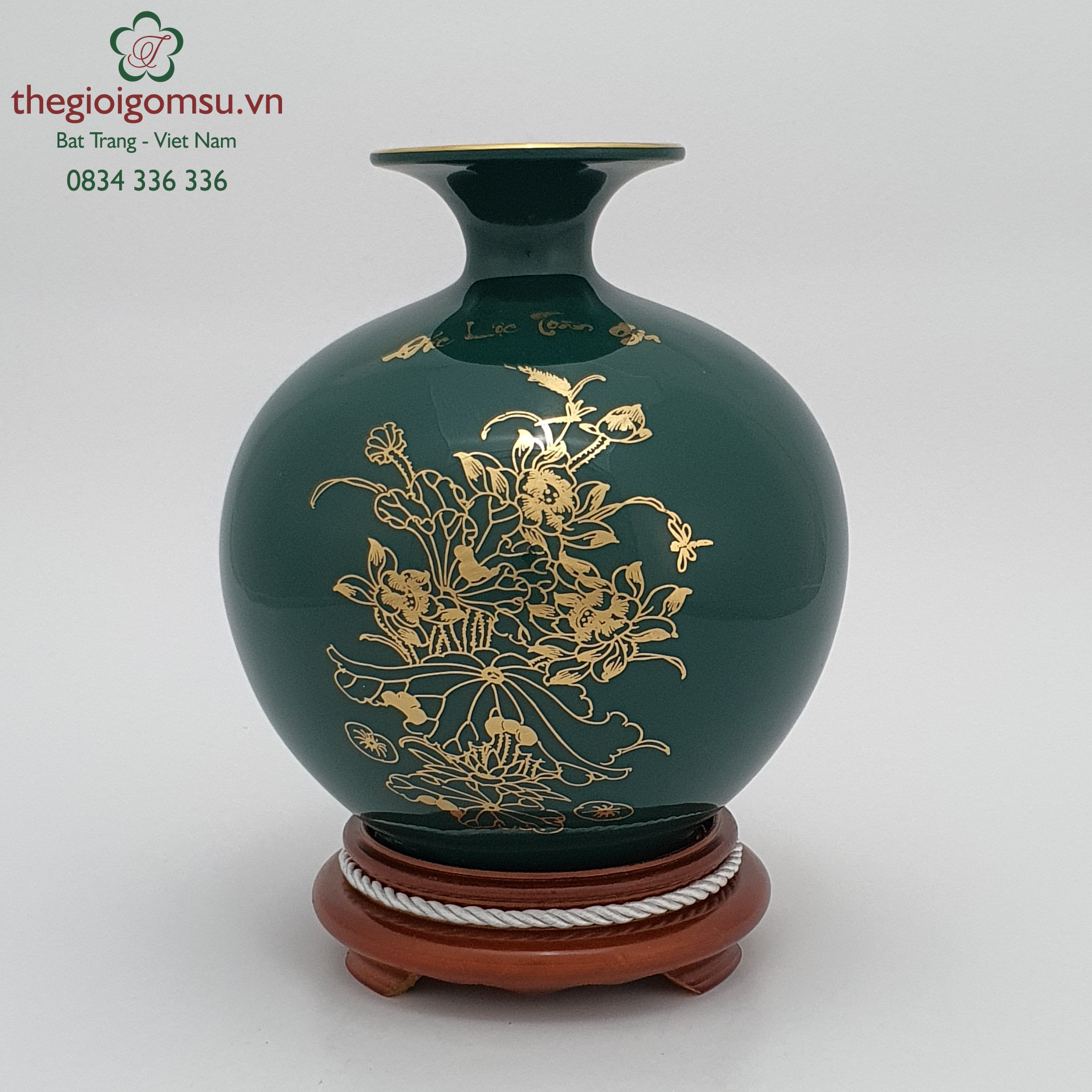 Bình hút tài lộc lục bảo "Tùng Hạc Diên Niên" can vàng