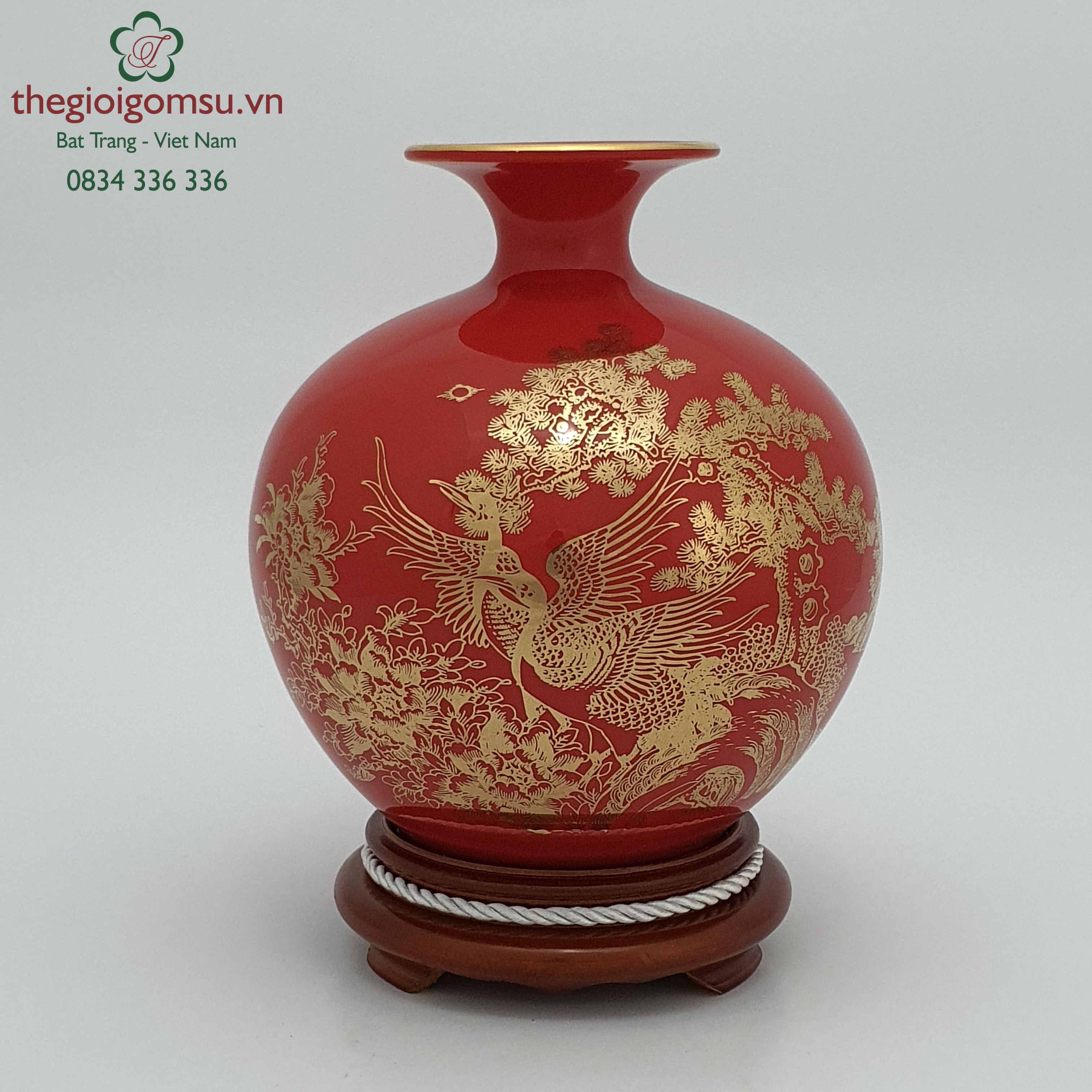 Bình hút tài lộc huyết dụ "Tùng Hạc Diên Niên" can vàng