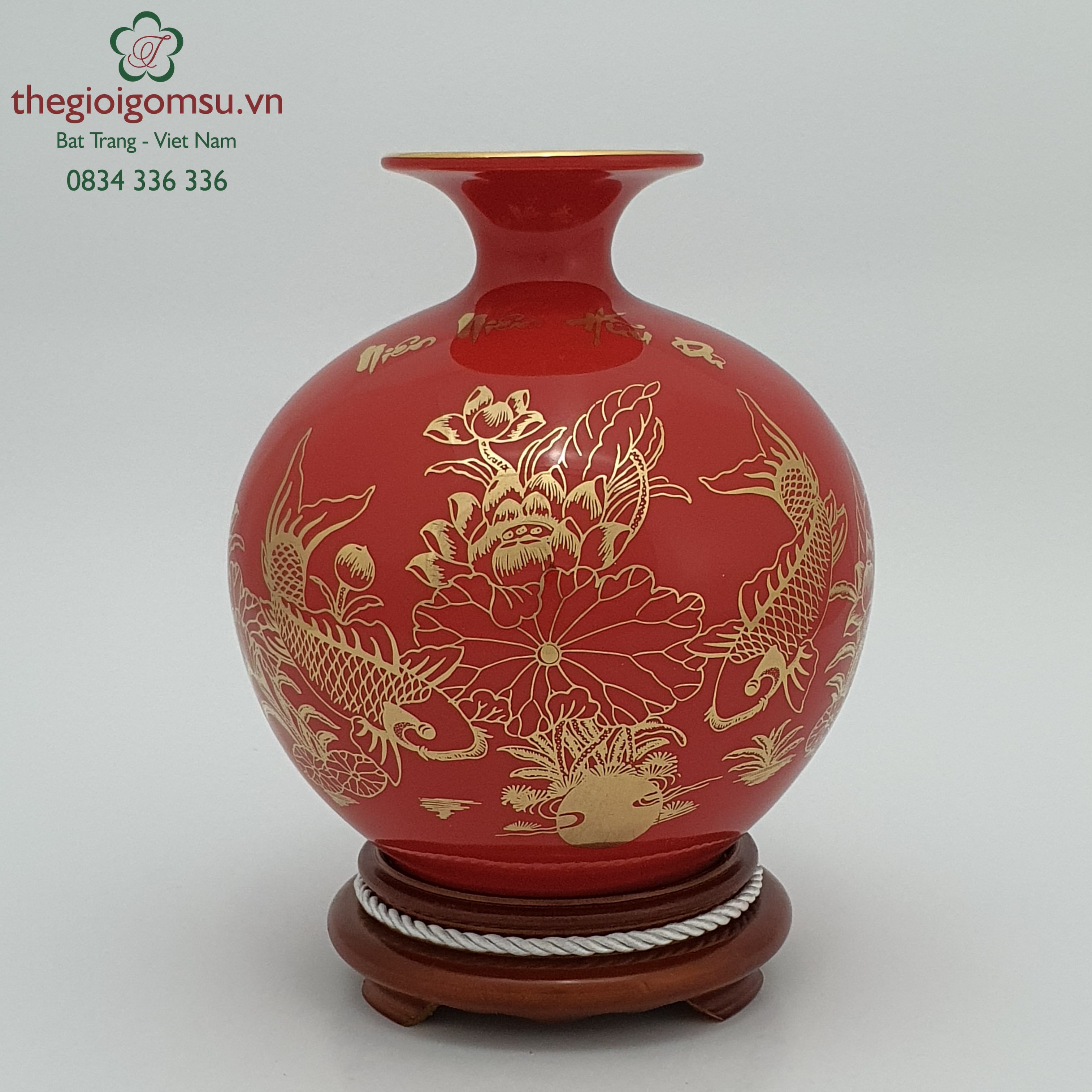 Bình hút tài lộc huyết dụ " Cá chép trông trăng" can vàng