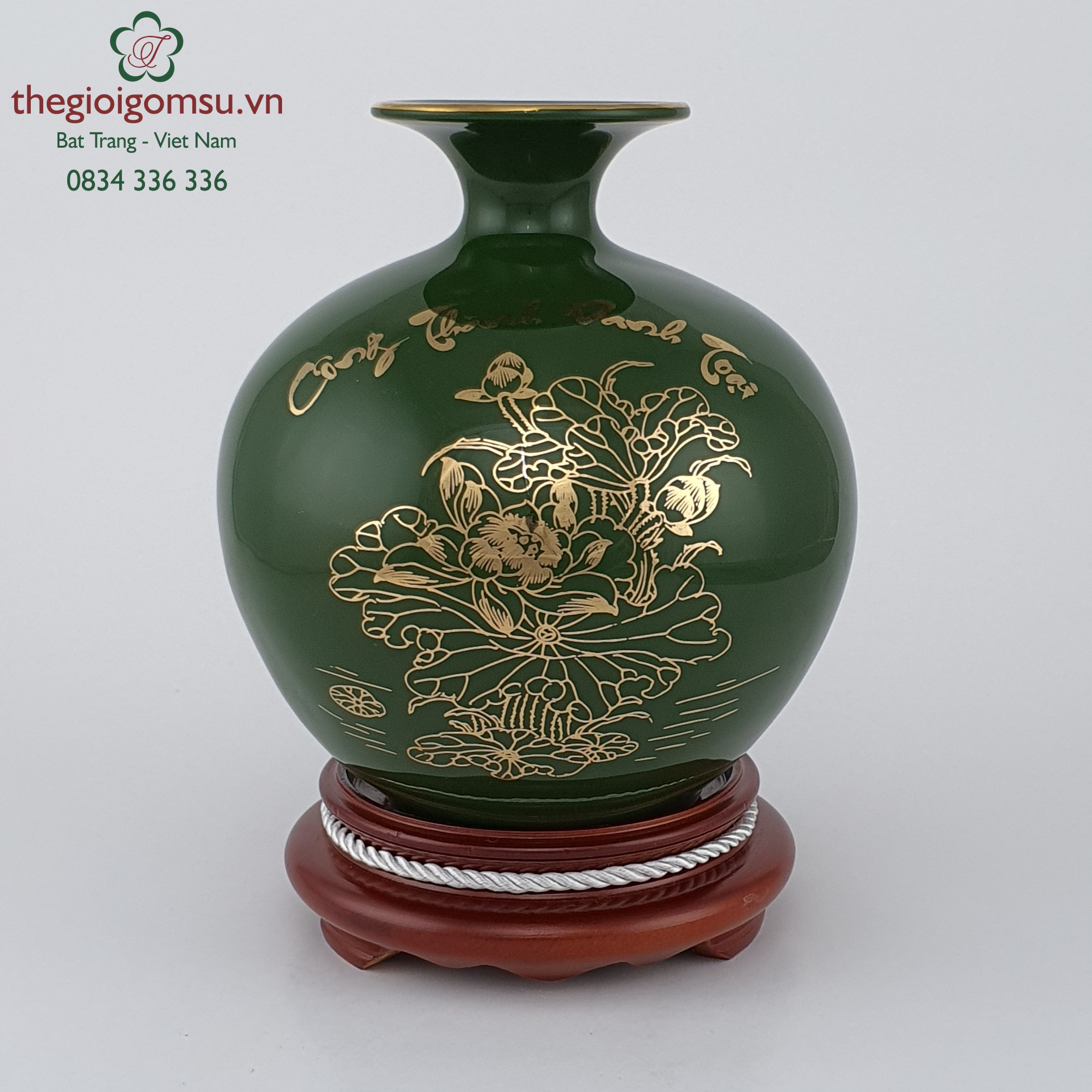 Bình hút tài lộc xanh bộ đội " Công thành danh toại" can vàng