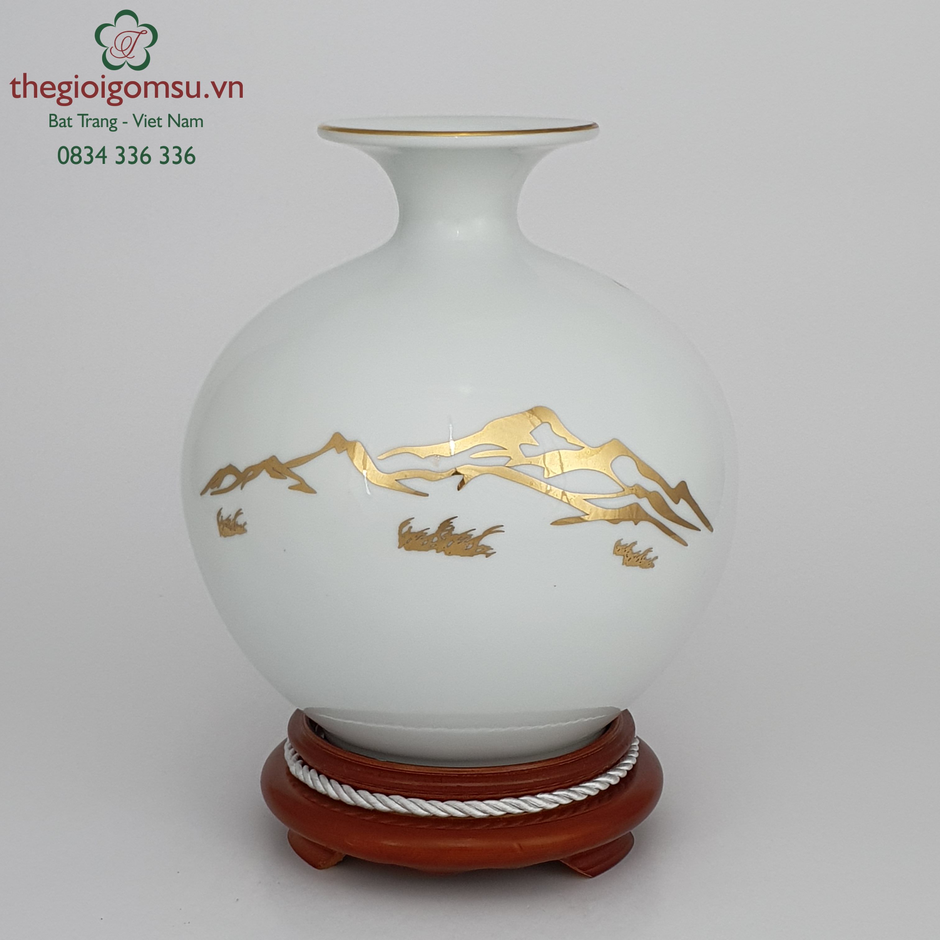 Bình hút tài lộc trắng tuyết " Mã đáo thành công" can vàng