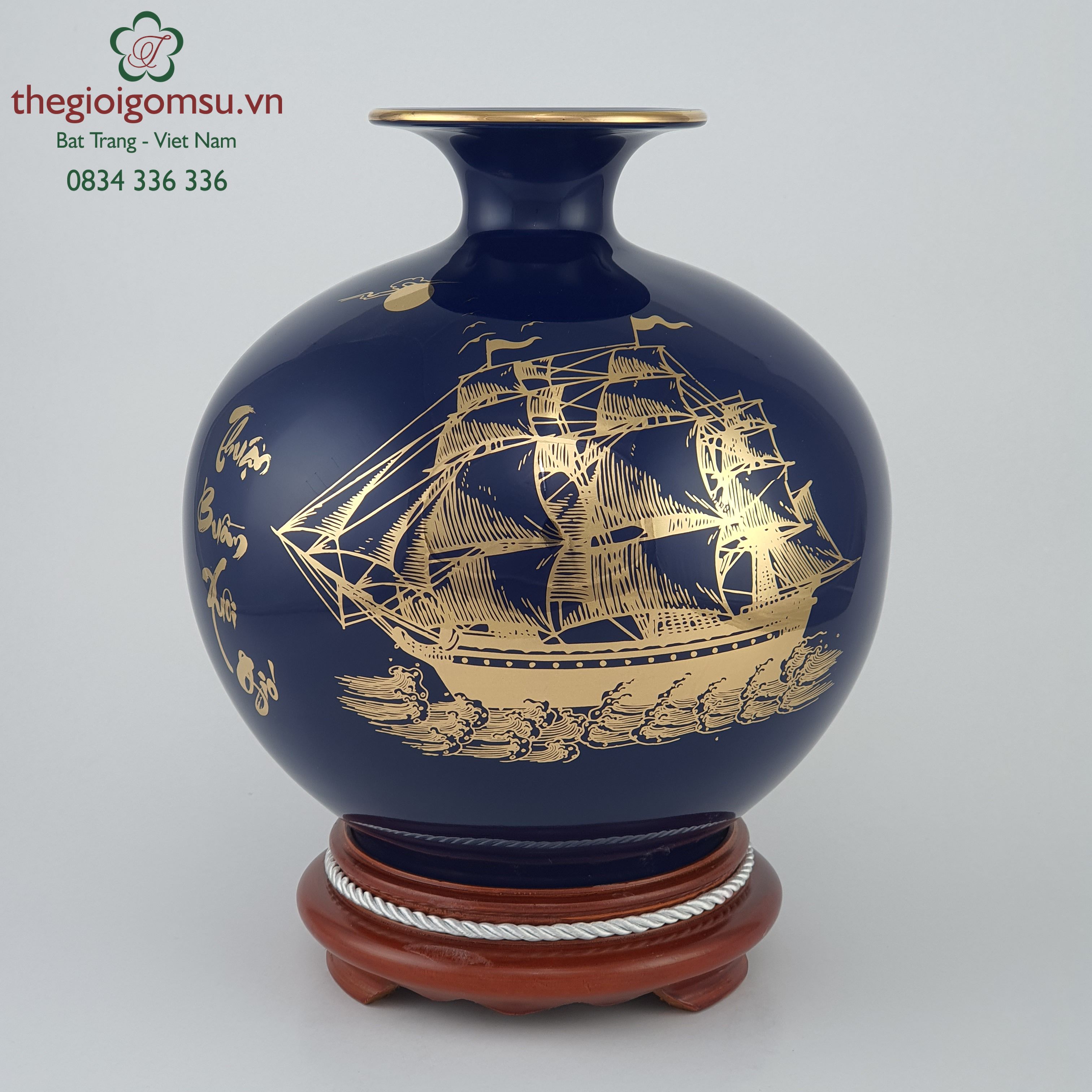 Bình hút tài lộc đại thanh "Thuận Buồm Xuôi Gió" can vàng