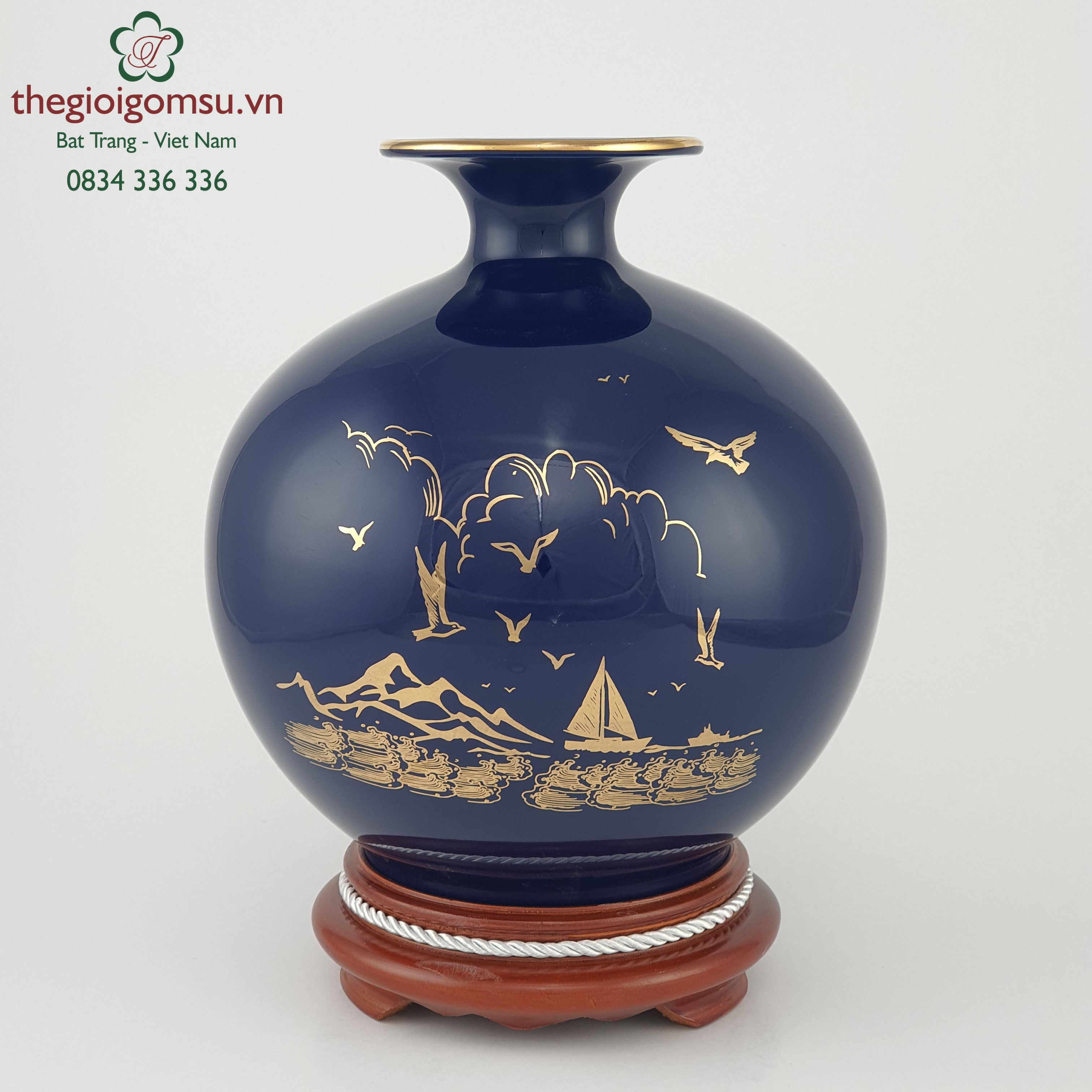 Bình hút tài lộc đại thanh "Thuận Buồm Xuôi Gió" can vàng