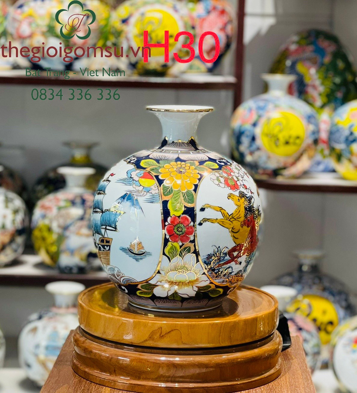 Bình hút Tài Lộc Nhị Cảnh " Thuận Buồm Xuôi Gió - Mã Đáo Thành Công " vẽ vàng kim