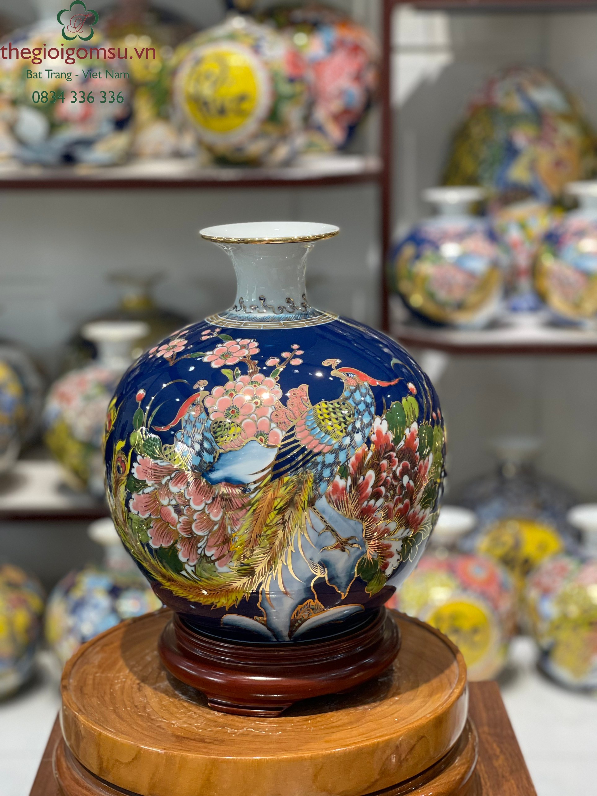 Bình hút Tài Lộc " Chim Phượng Hoàng, Hoa Đào " Vẽ vàng kim