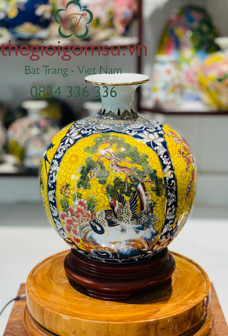 Bình hút Tài Lộc vẽ "Tứ Cảnh" vàng kim nền vàng đại cát