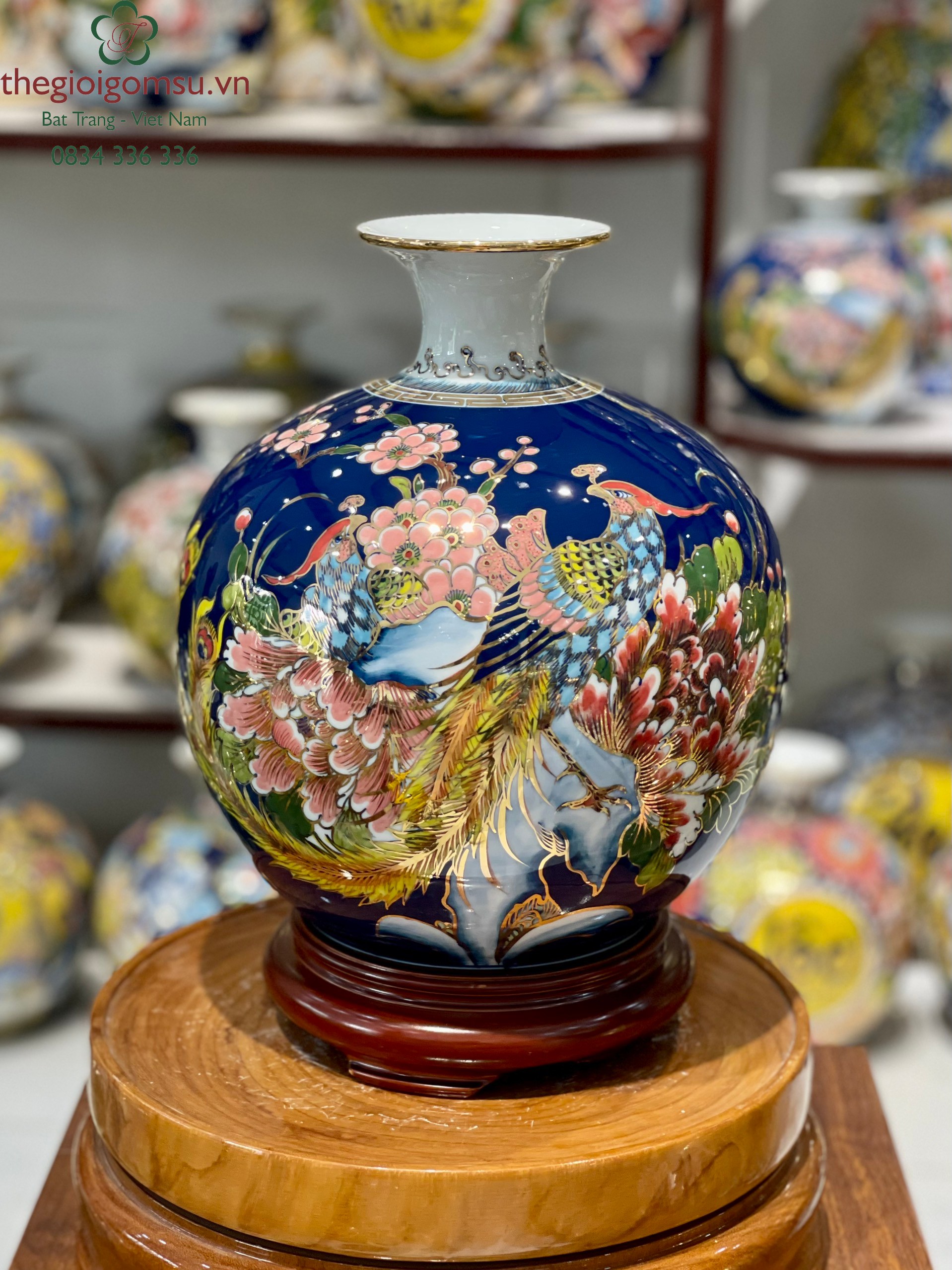 Bình hút Tài Lộc " Chim Phượng Hoàng, Hoa Đào " Vẽ vàng kim