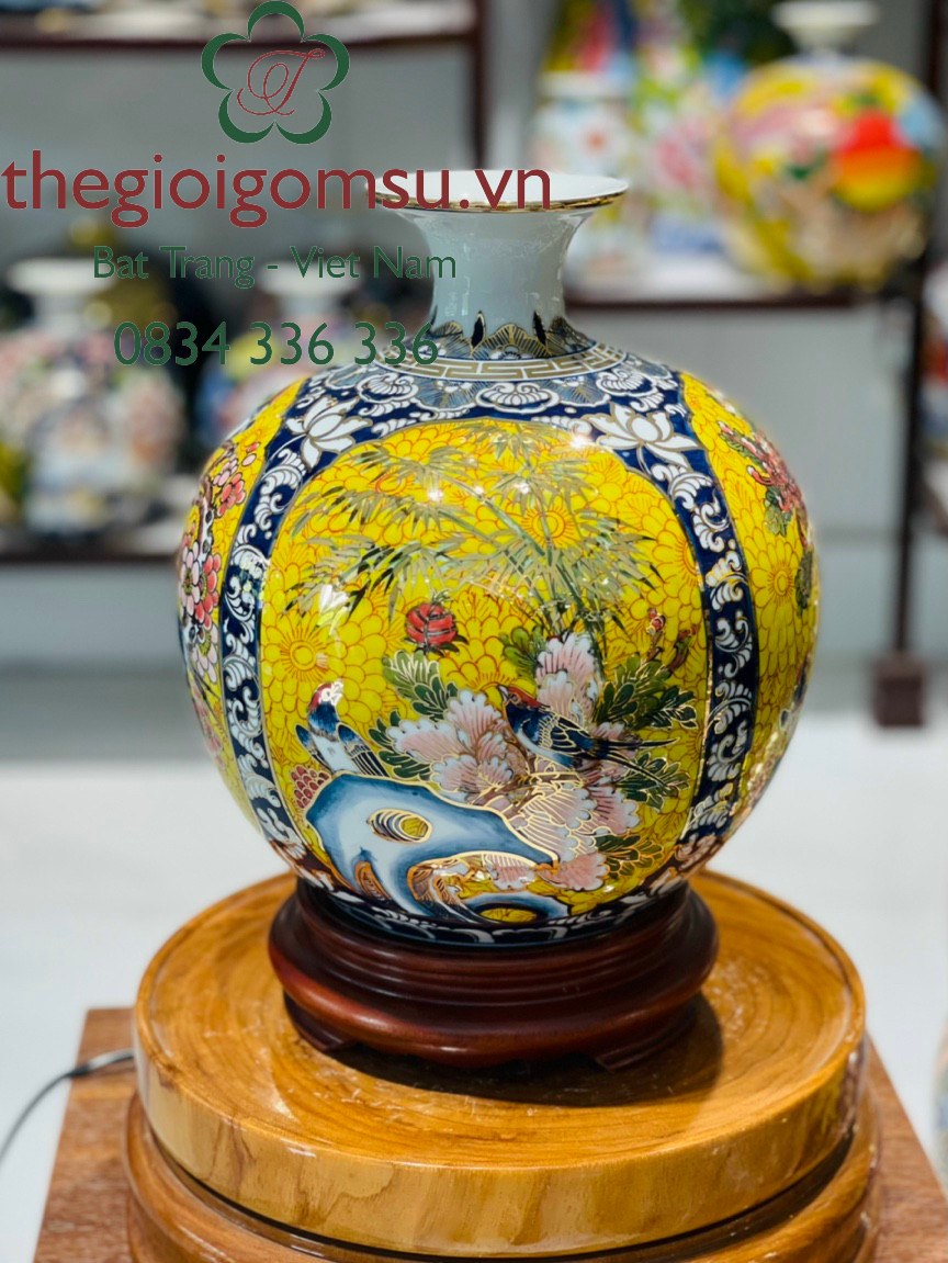 Bình hút Tài Lộc vẽ "Tứ Cảnh" vàng kim nền vàng đại cát