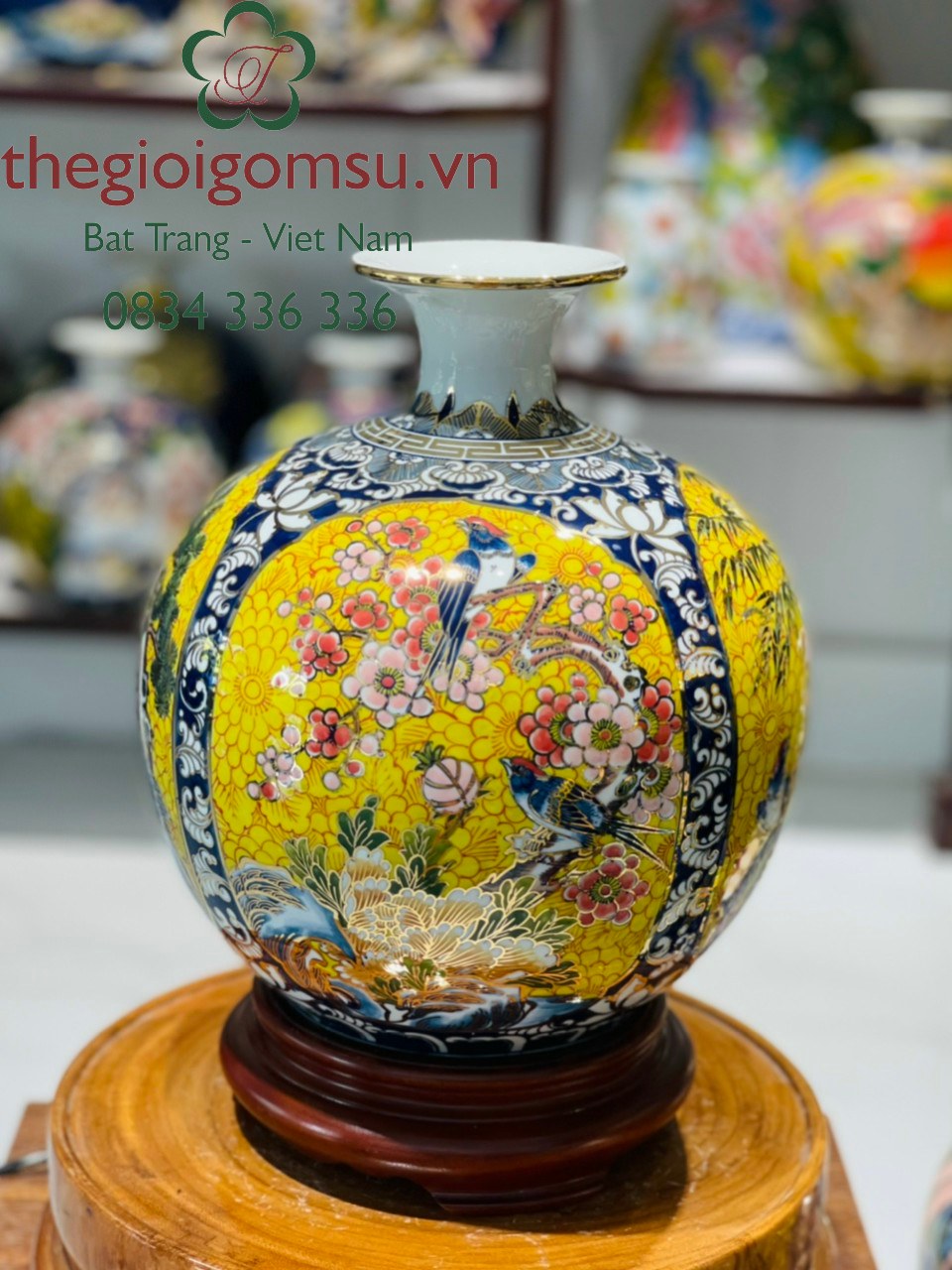 Bình hút Tài Lộc vẽ "Tứ Cảnh" vàng kim nền vàng đại cát