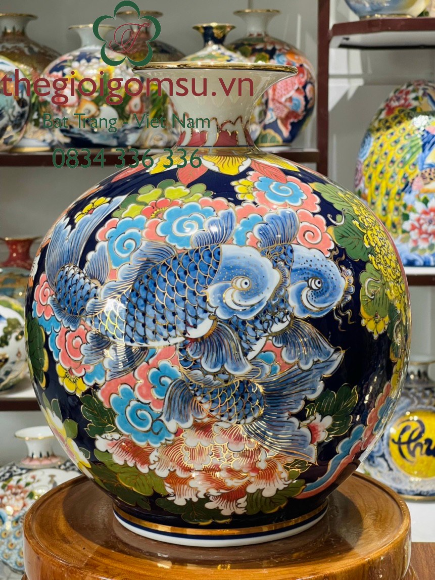 Bình hút Tài Lộc " Cá Chép liên hoa " vẽ vàng kim- Đời đời no đủ