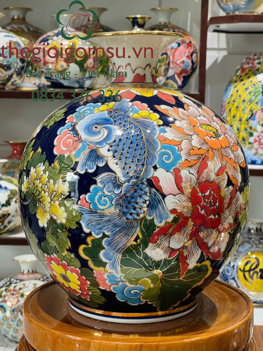 Bình hút Tài Lộc " Cá Chép liên hoa " vẽ vàng kim- Đời đời no đủ