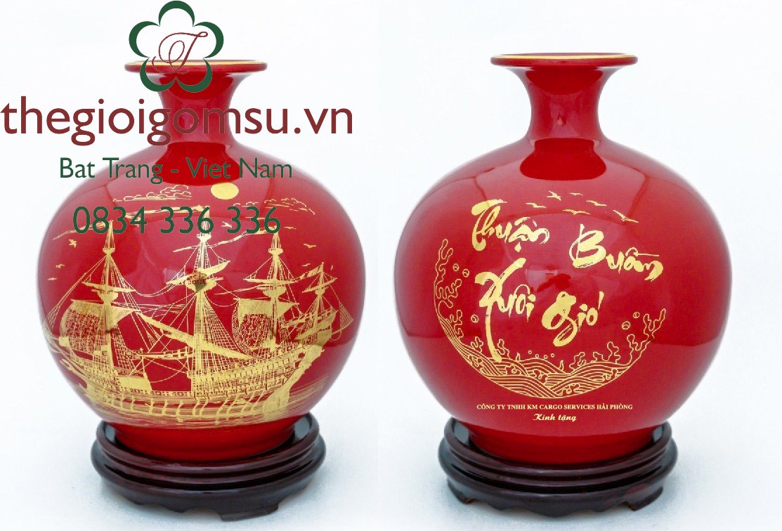 Bình hút Tài Lộc Thuận Buồm Xuôi Gió nền màu huyết dụ in Logo doanh nghiệp