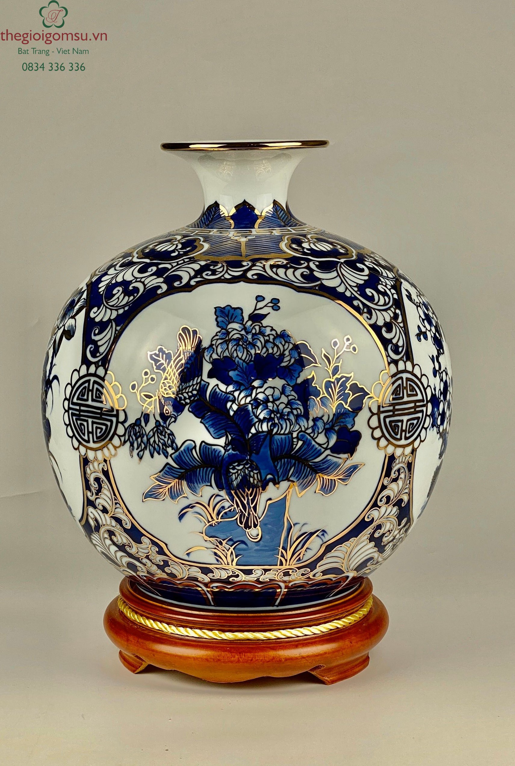 Bình hút Tài Lộc "Tứ Cảnh" men tràm vẽ vàng kim