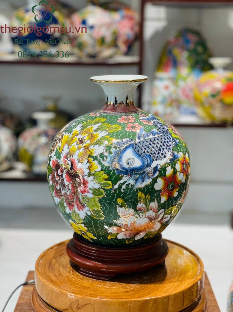 Bình hút Tài Lộc " Cá Chép- Hoa Mẫu Đơn" vẽ vàng 24k